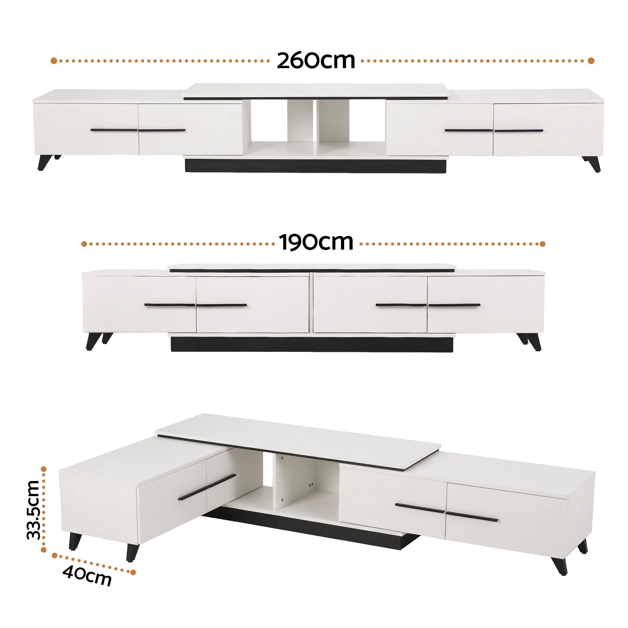 Artiss Extendable TV Cabinet Entertainment Unit Stand White - Image 3