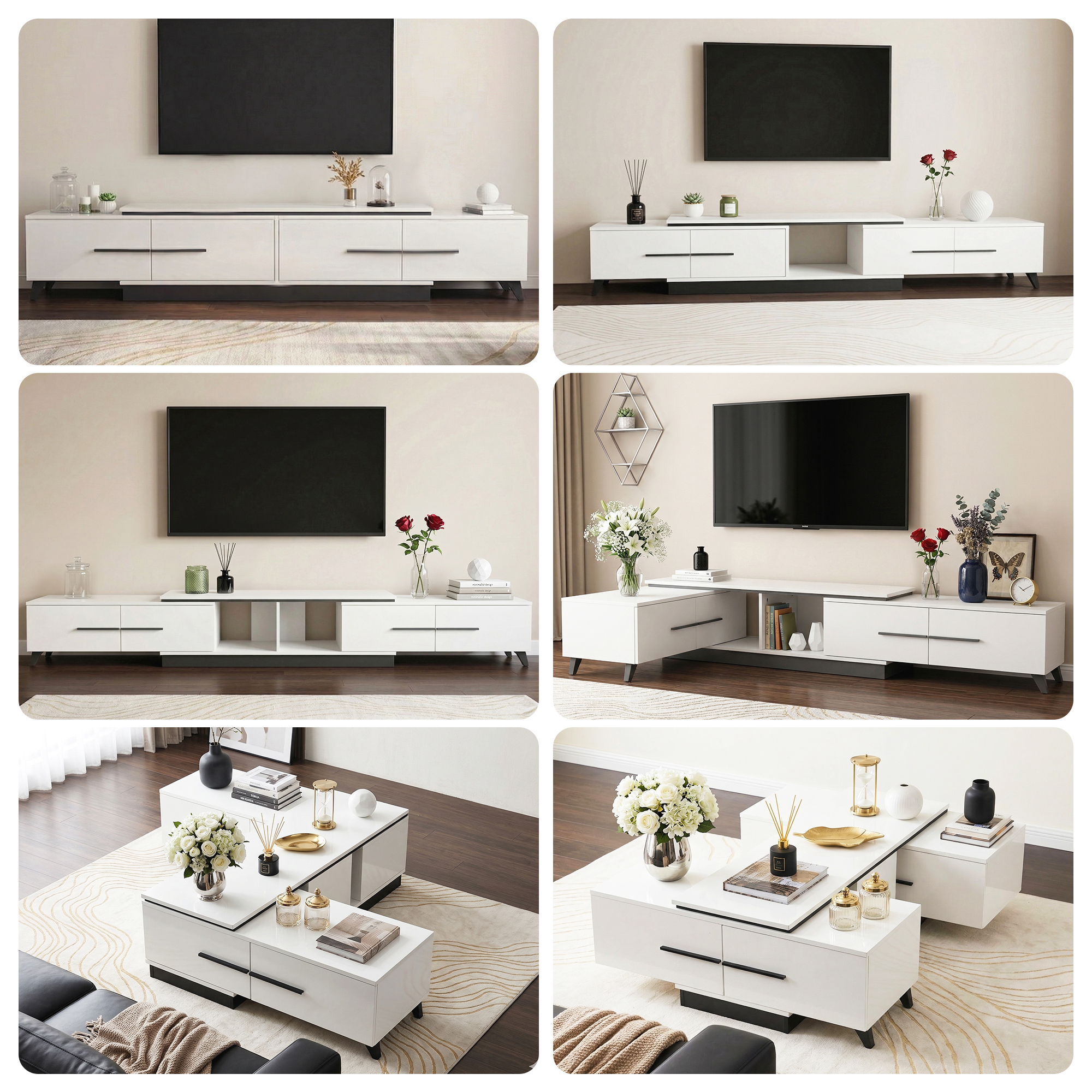 Artiss Extendable TV Cabinet Entertainment Unit Stand White - Image 5