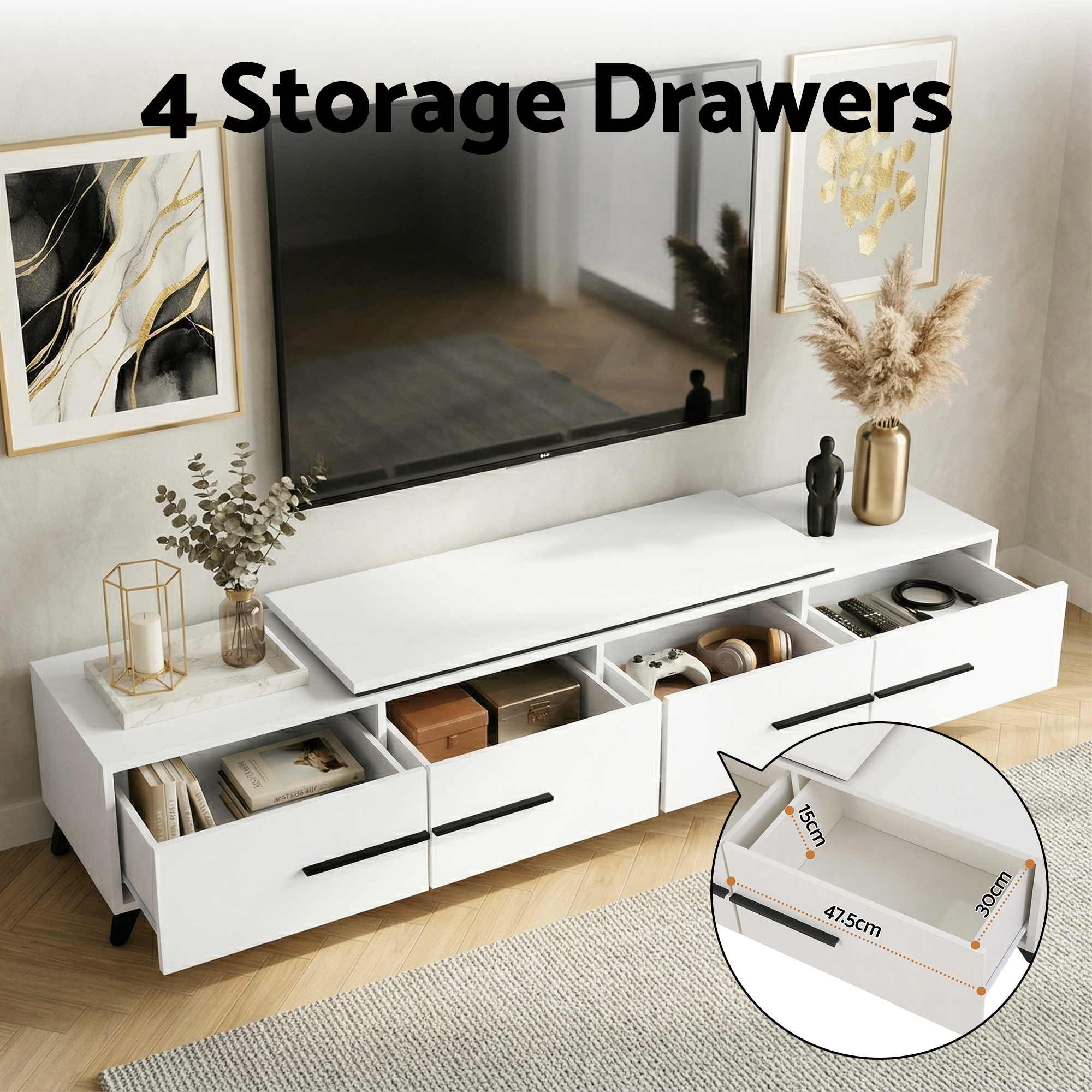 Artiss Extendable TV Cabinet Entertainment Unit Stand White - Image 6