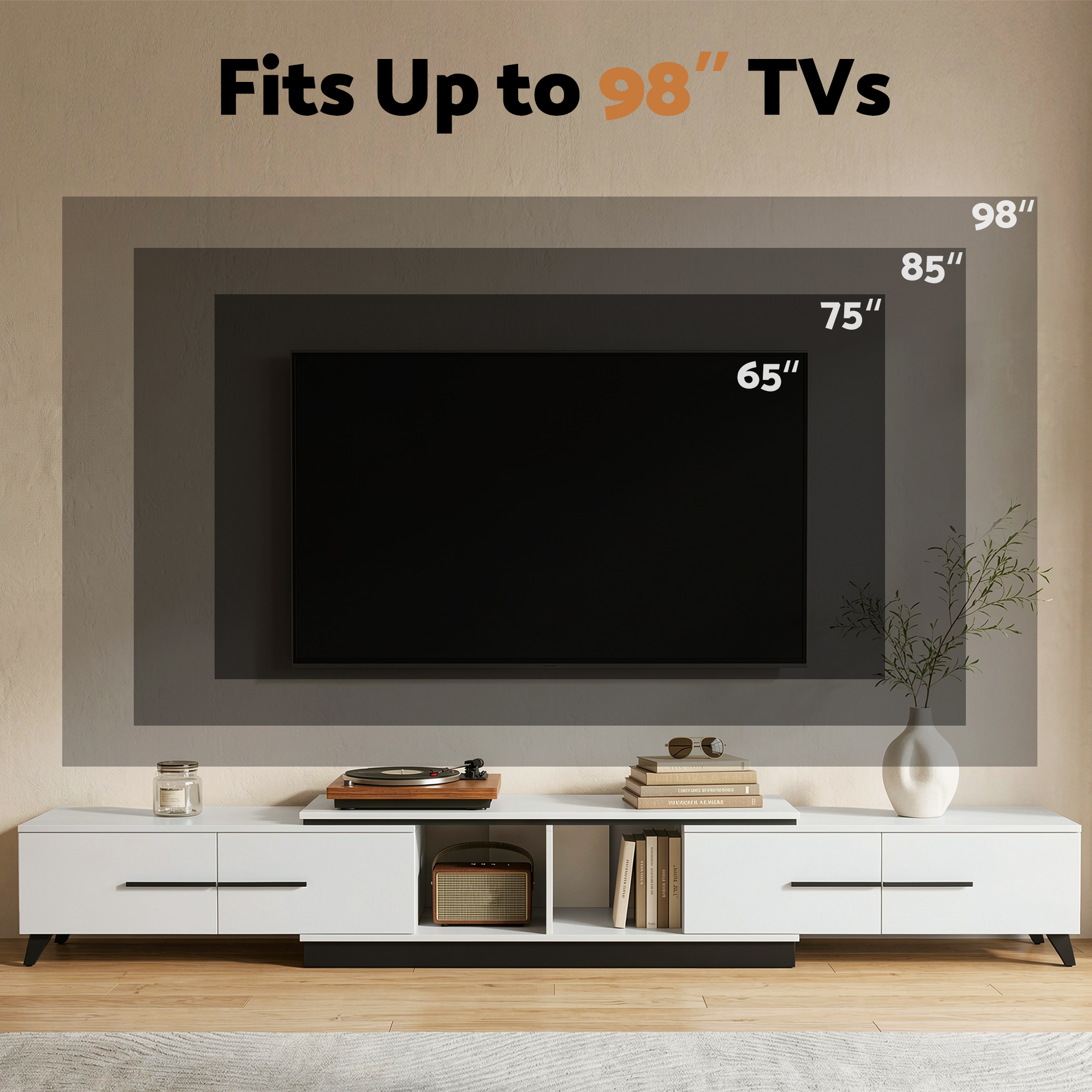 Artiss Extendable TV Cabinet Entertainment Unit Stand White - Image 7