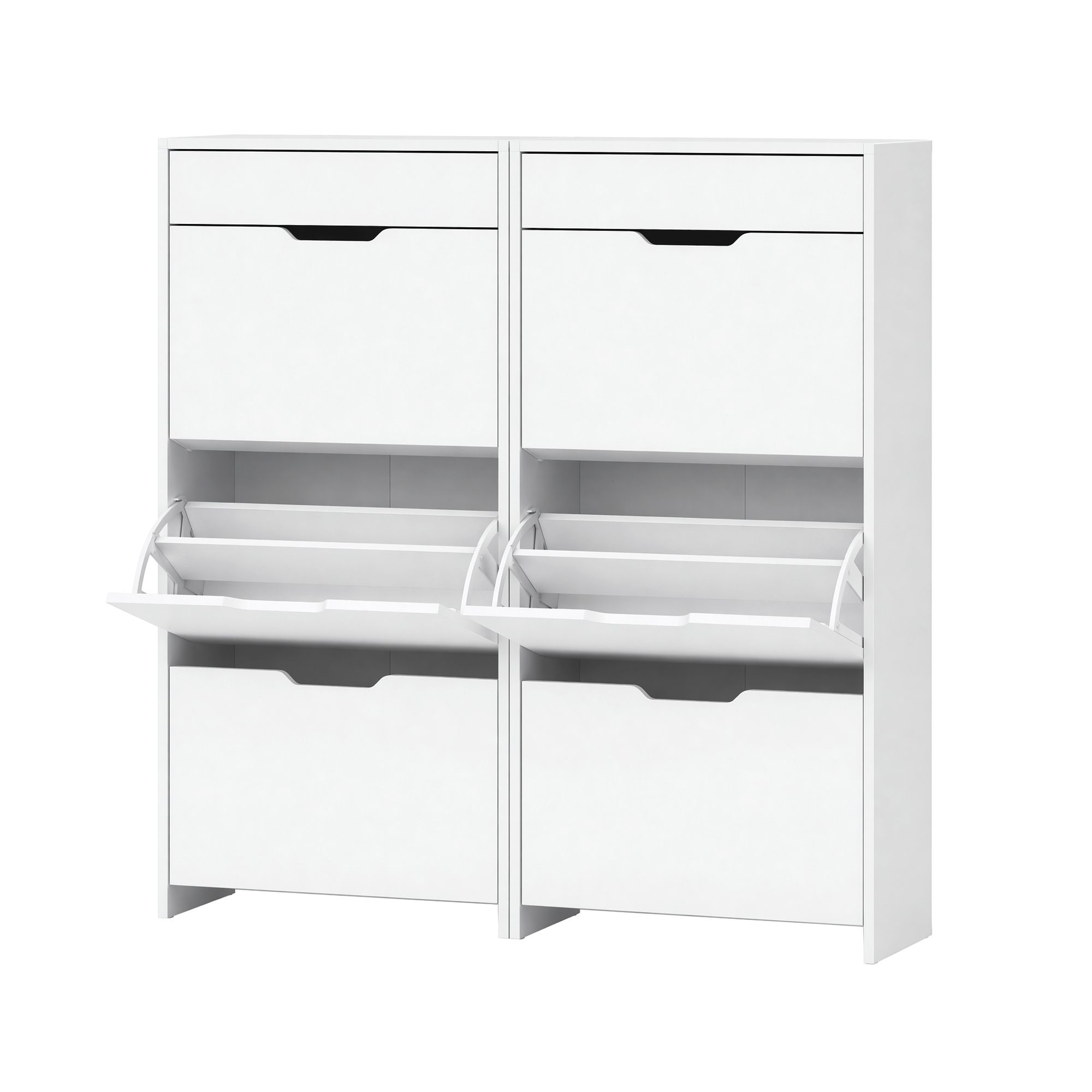 Artiss 2x Shoe Cabinet Organiser 3 Flip Drawer High Gloss White - Image 1