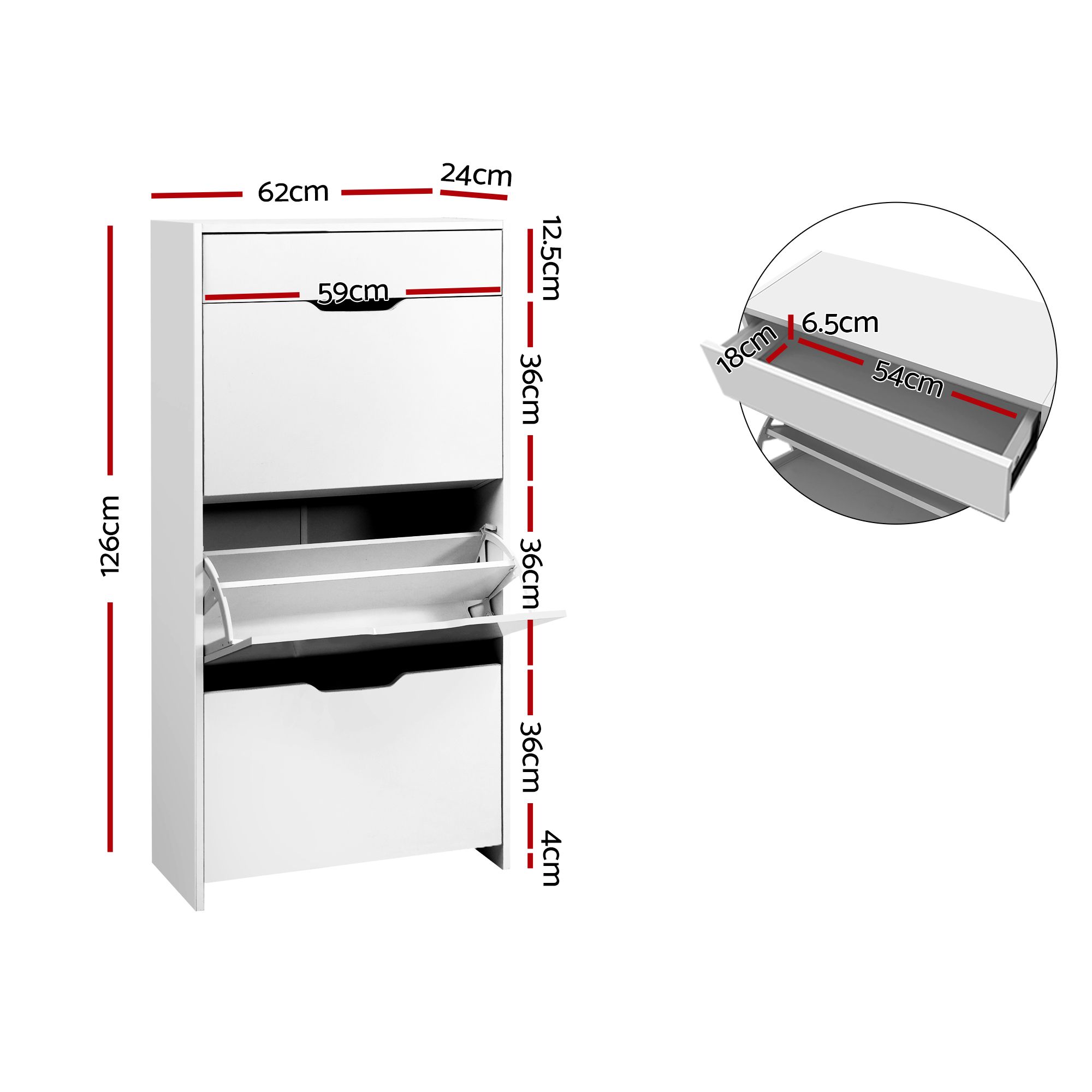Artiss 2x Shoe Cabinet Organiser 3 Flip Drawer High Gloss White - Image 3