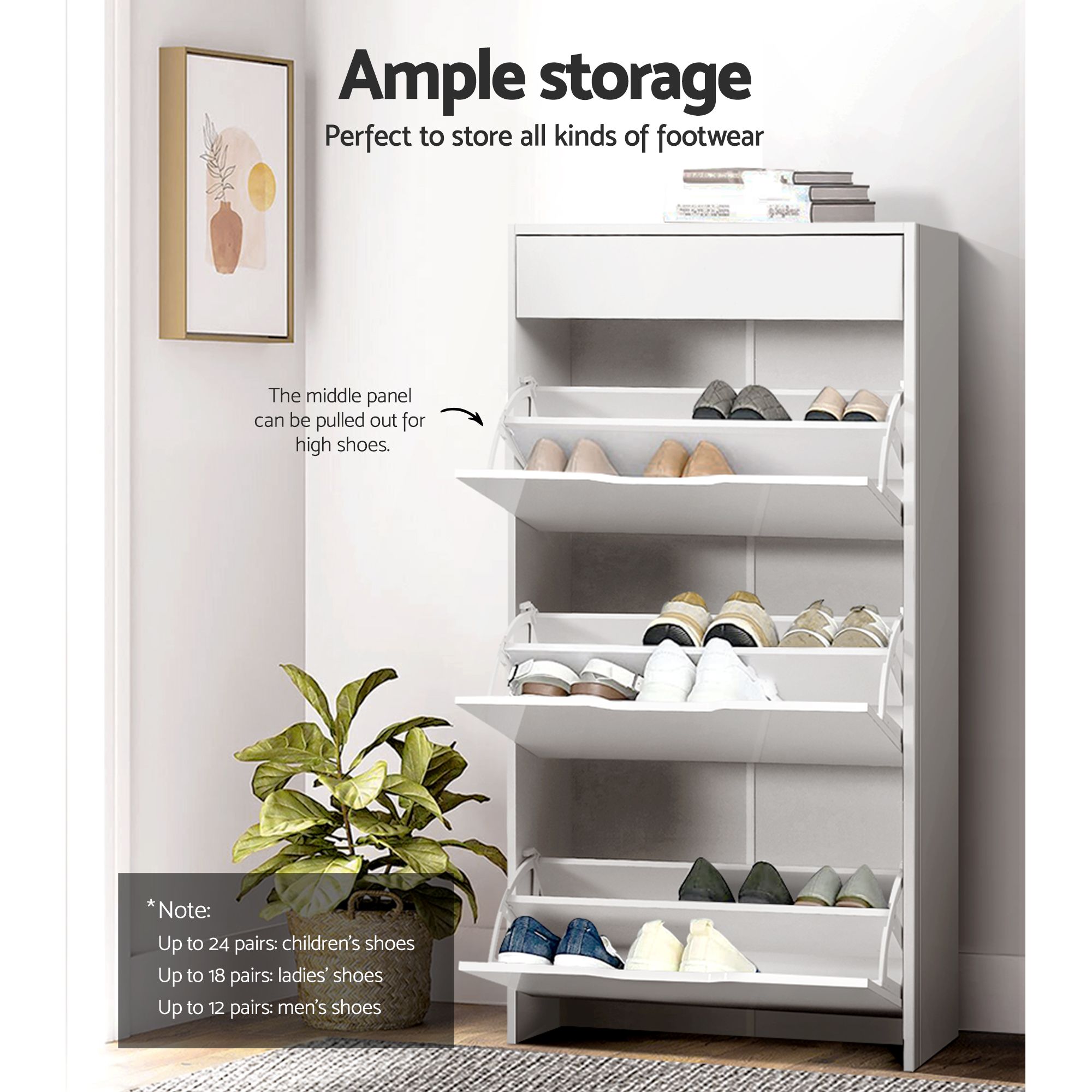 Artiss 2x Shoe Cabinet Organiser 3 Flip Drawer High Gloss White - Image 5