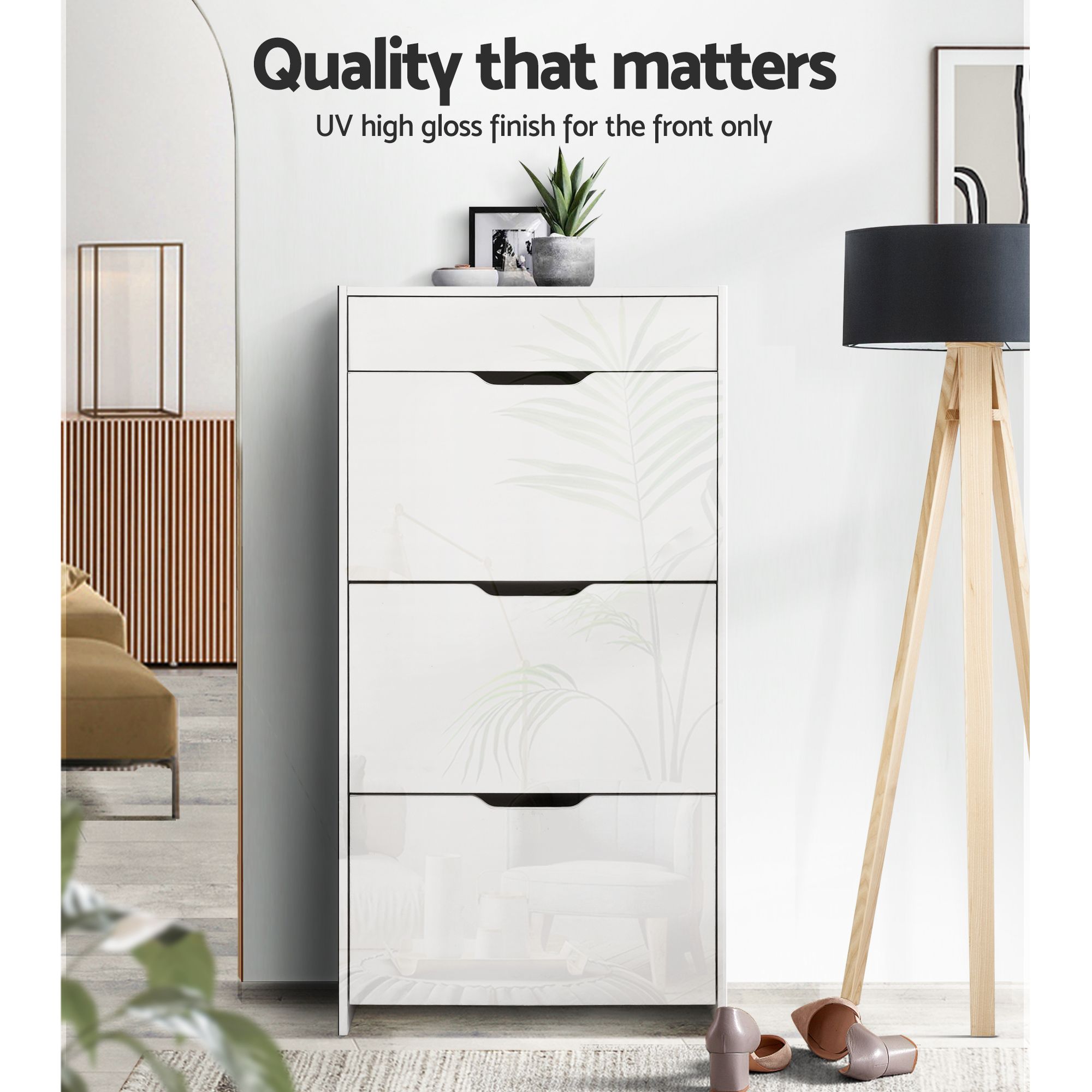 Artiss 2x Shoe Cabinet Organiser 3 Flip Drawer High Gloss White - Image 6
