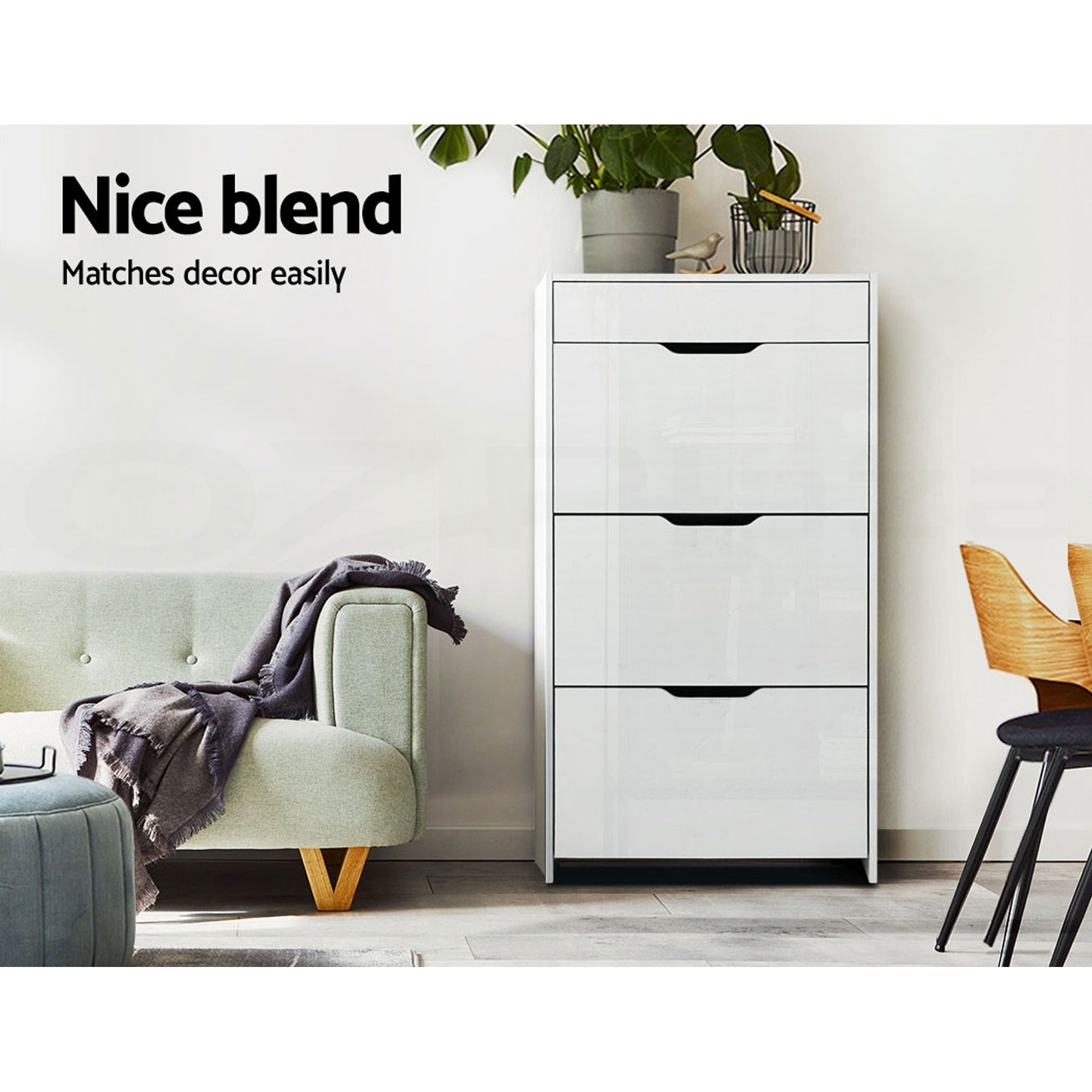 Artiss 2x Shoe Cabinet Organiser 3 Flip Drawer High Gloss White - Image 7