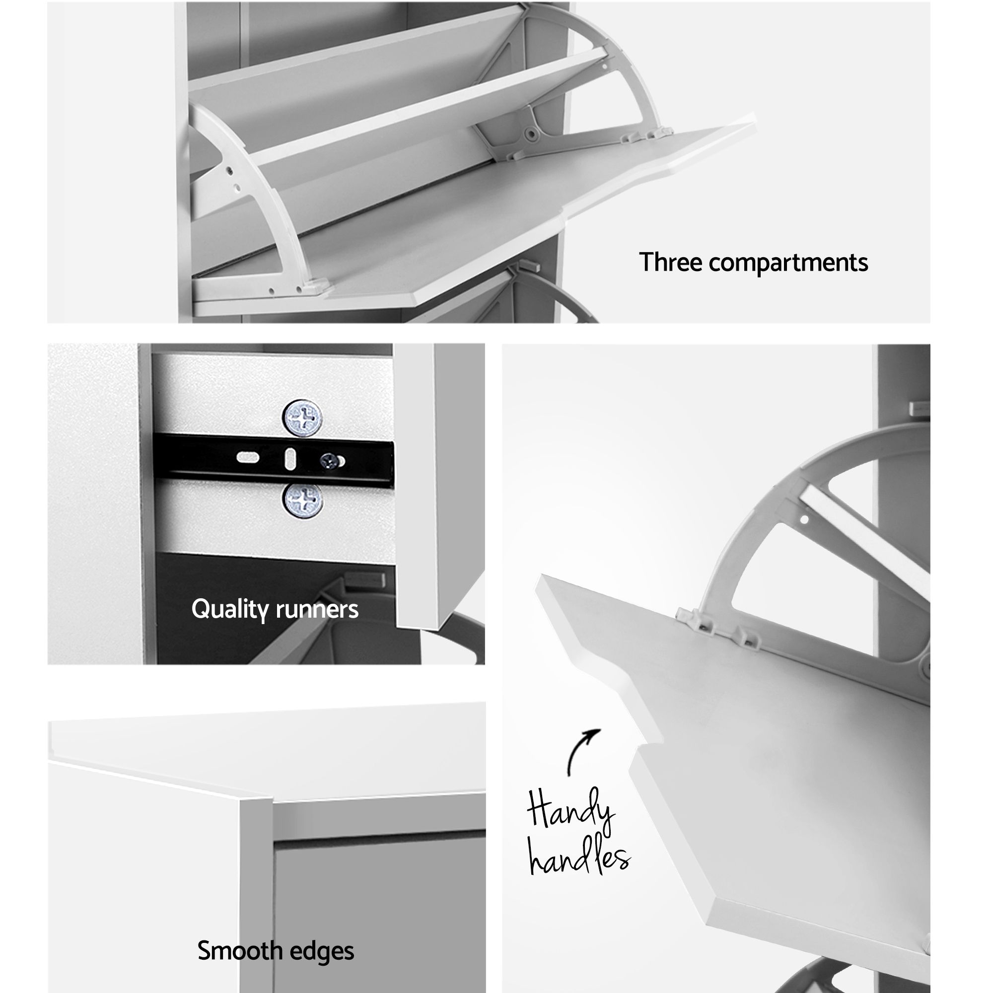 Artiss 2x Shoe Cabinet Organiser 3 Flip Drawer High Gloss White - Image 8