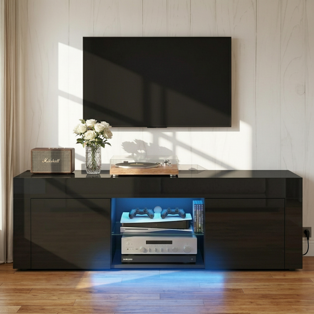 Artiss Entertainment Unit TV Cabinet LED 130cm Black Angus - Image 1