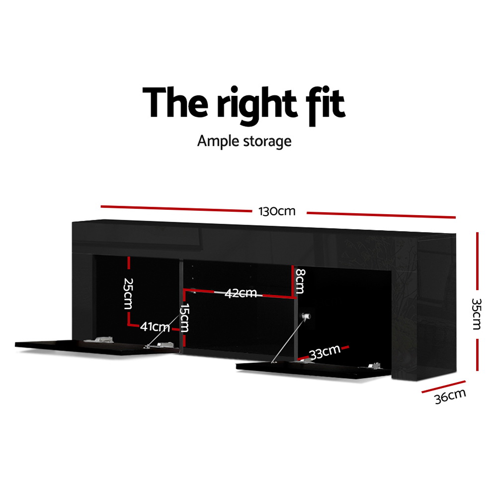 Artiss Entertainment Unit TV Cabinet LED 130cm Black Angus - Image 4