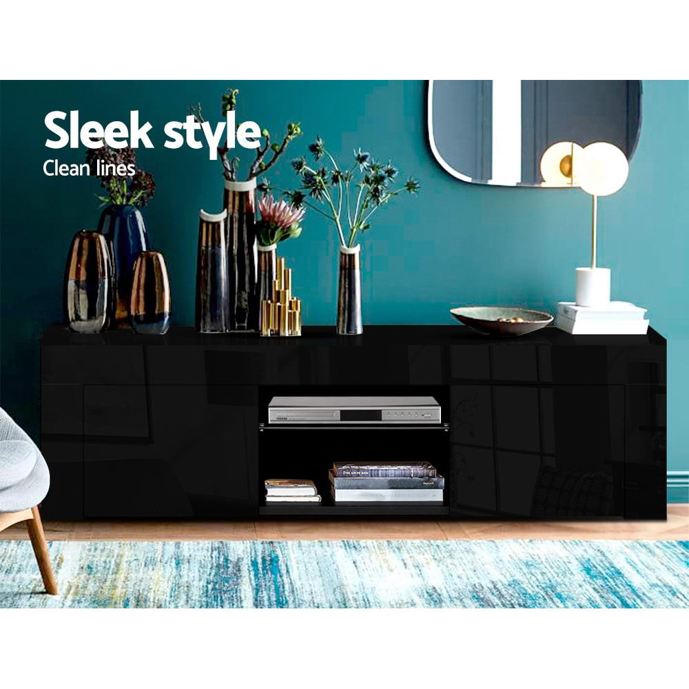 Artiss Entertainment Unit TV Cabinet LED 130cm Black Angus - Image 5