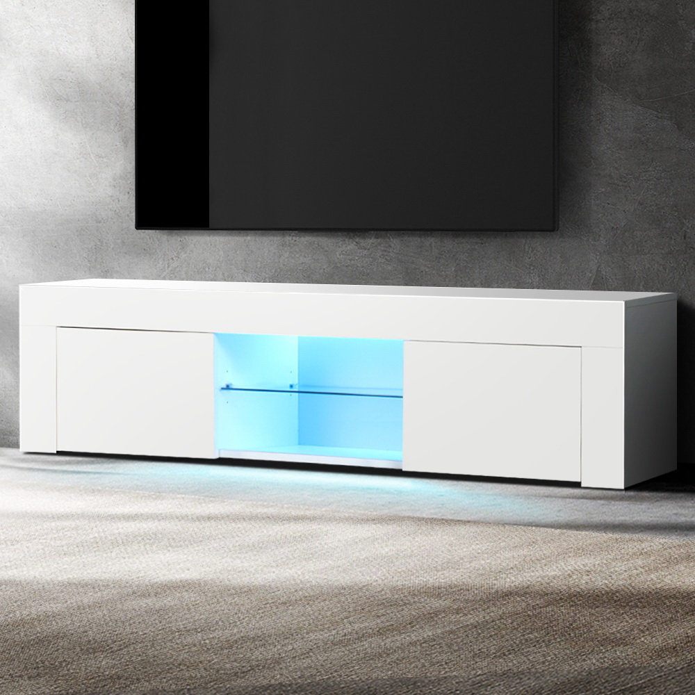 Artiss Entertainment Unit TV Cabinet LED 130cm White Angus - Image 1