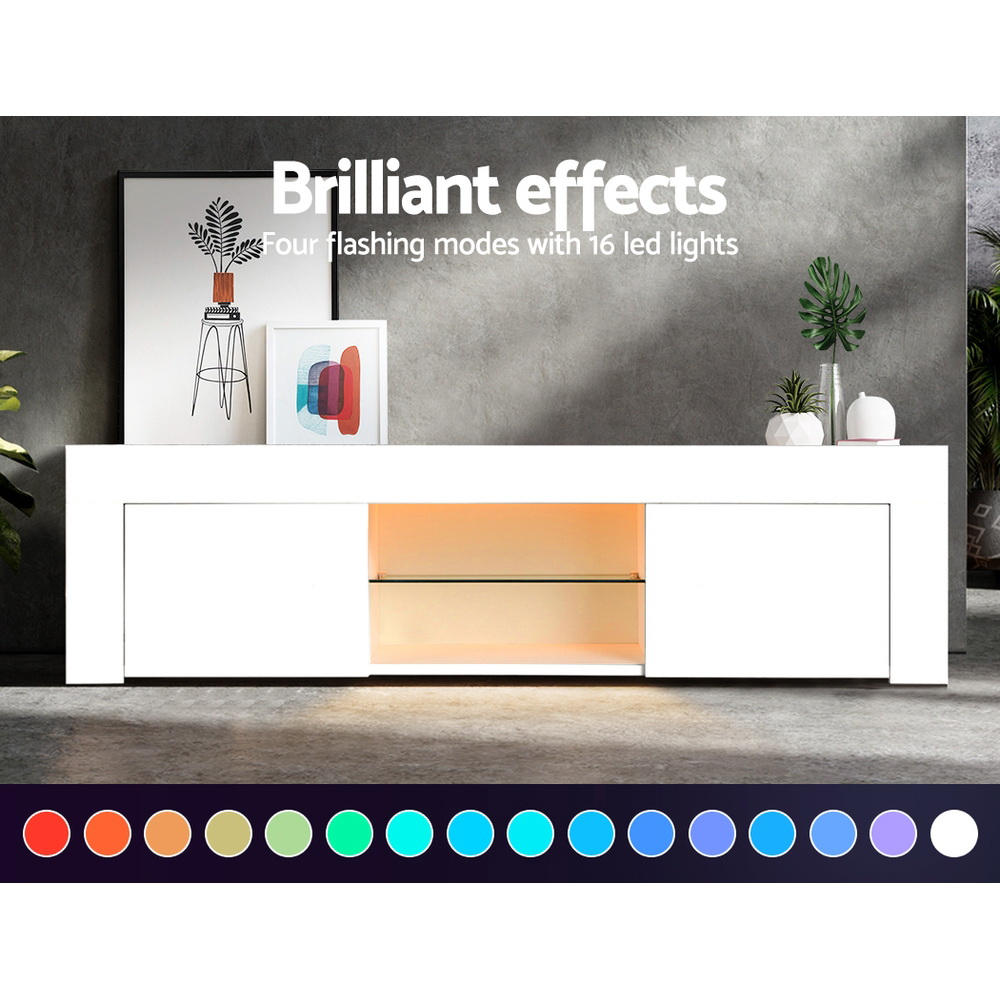 Artiss Entertainment Unit TV Cabinet LED 130cm White Angus - Image 6