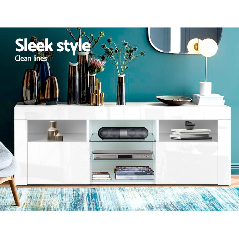 Artiss Entertainment Unit TV Cabinet LED 145cm White Angus - Image 6