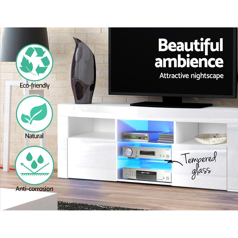 Artiss Entertainment Unit TV Cabinet LED 145cm White Angus - Image 7
