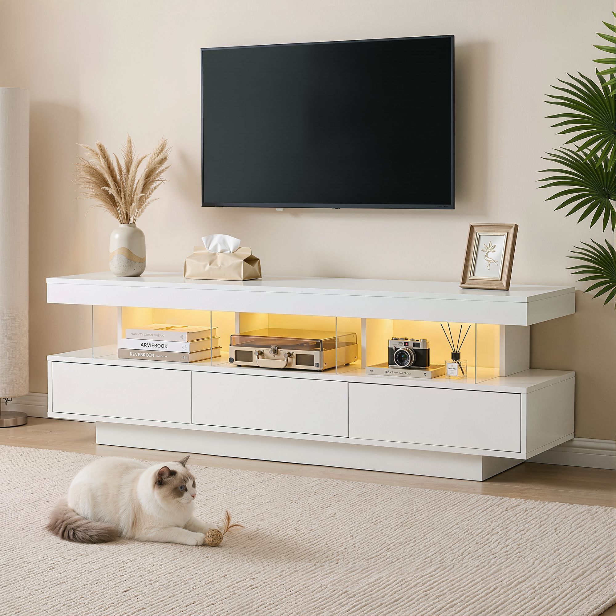 Artiss TV Unit LED 160CM Storage Drawer White - Image 1