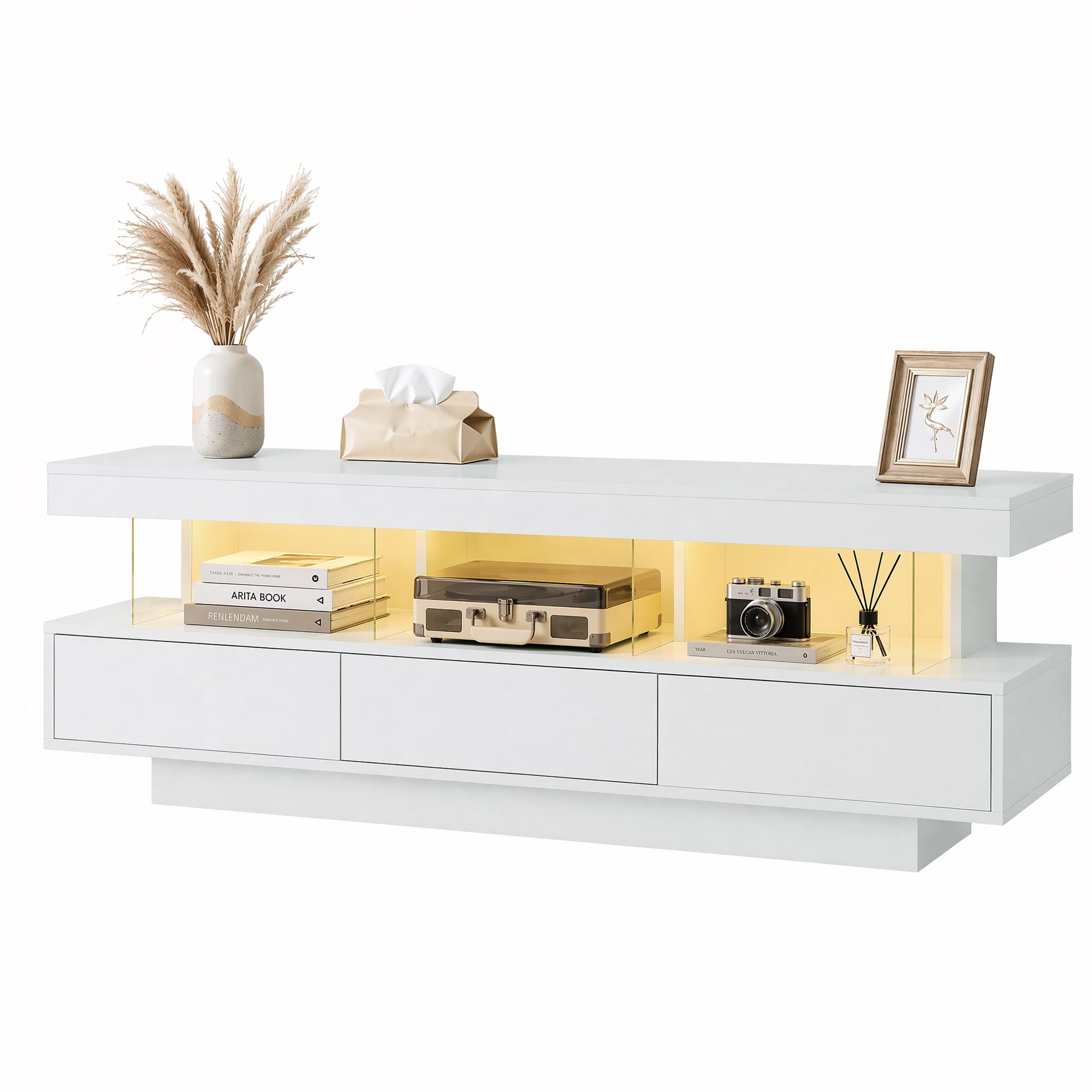 Artiss TV Unit LED 160CM Storage Drawer White - Image 2