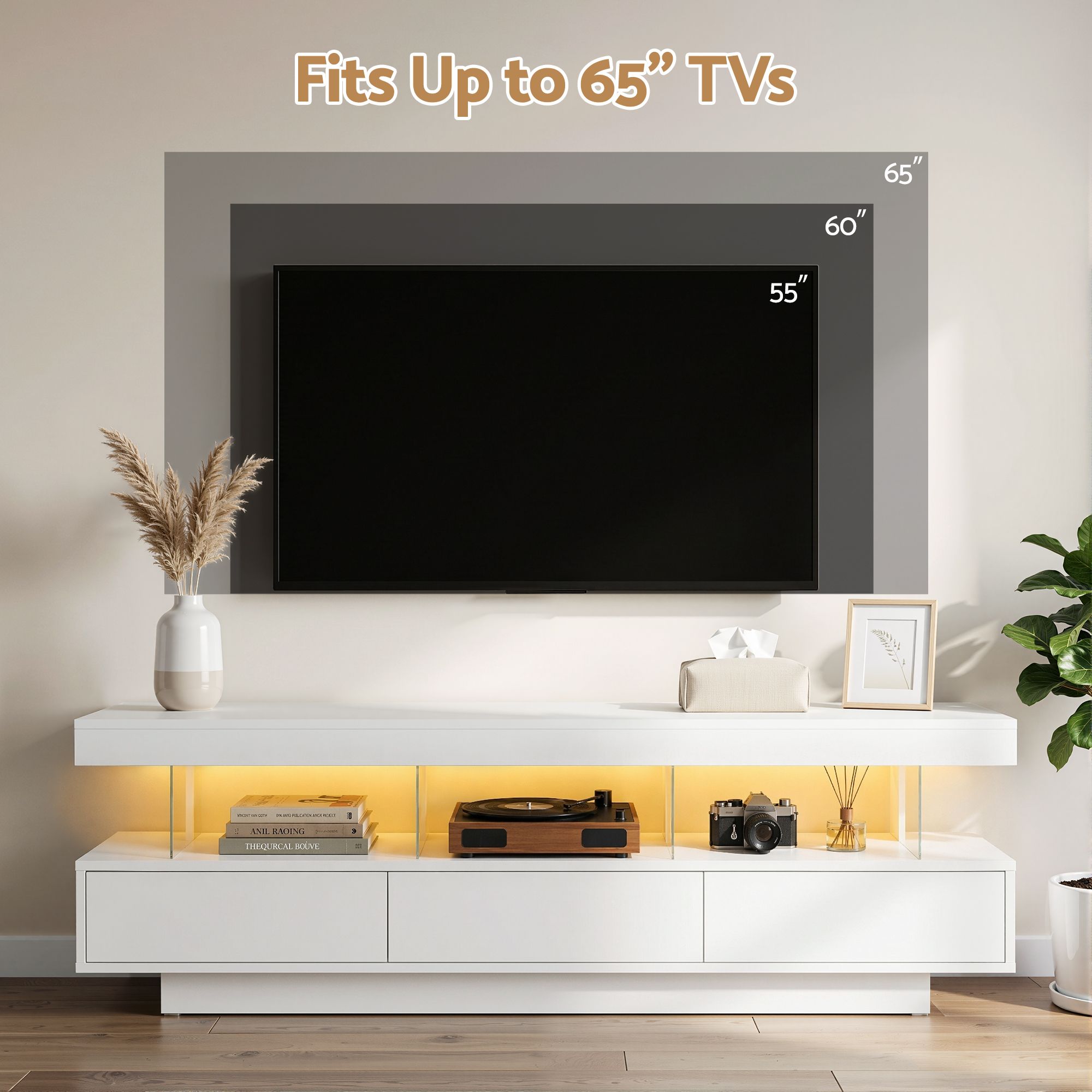 Artiss TV Unit LED 160CM Storage Drawer White - Image 8