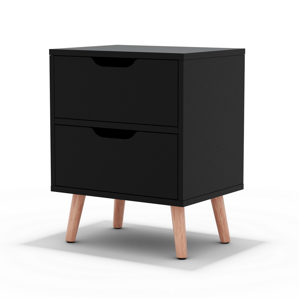 Artiss Bedside Table 2 Drawers - BODEN Black - Image 1