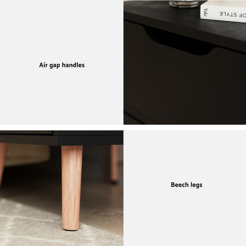 Artiss Bedside Table 2 Drawers - BODEN Black - Image 6