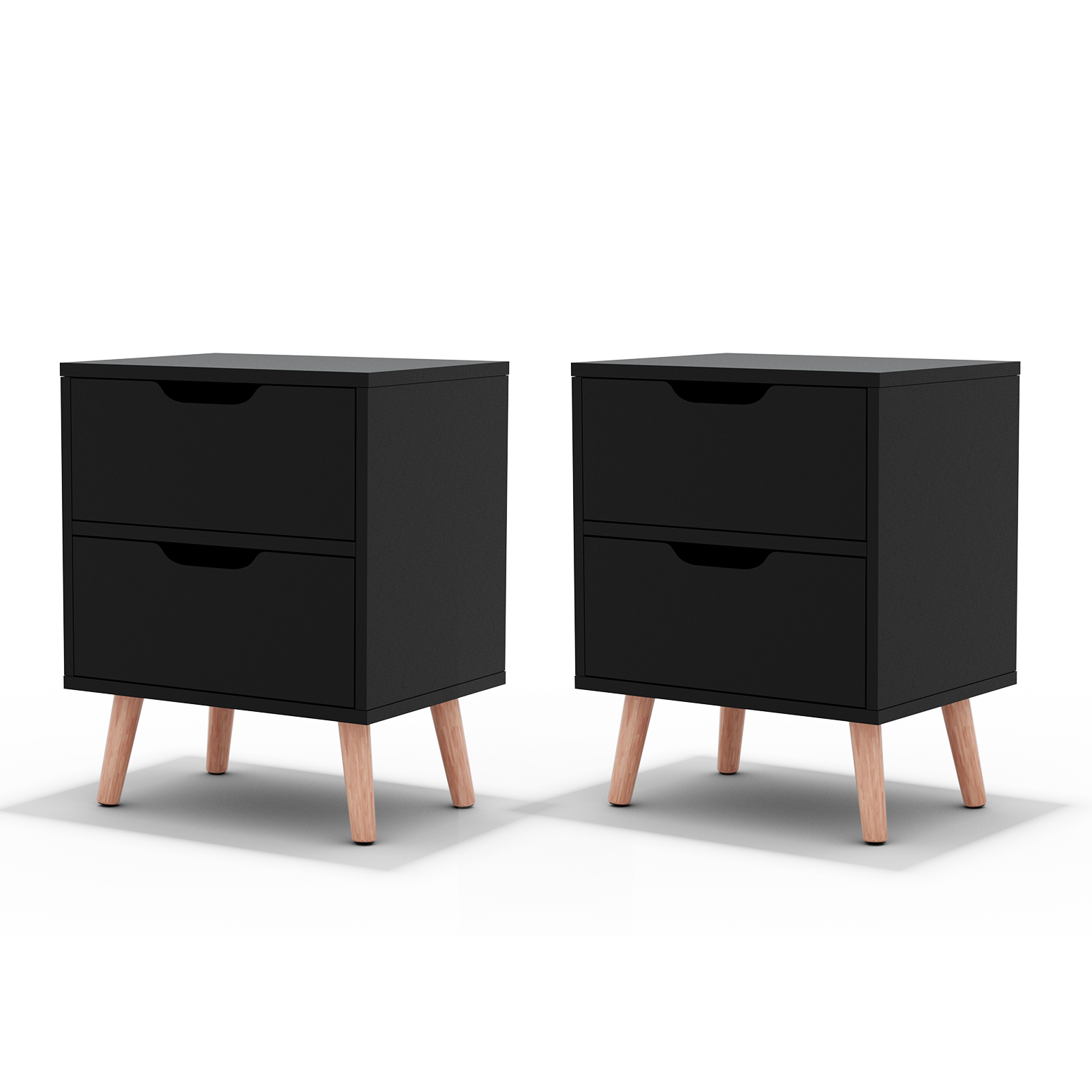 Artiss 2 x Bedside Table 2 Drawers - BODEN Black - Image 1
