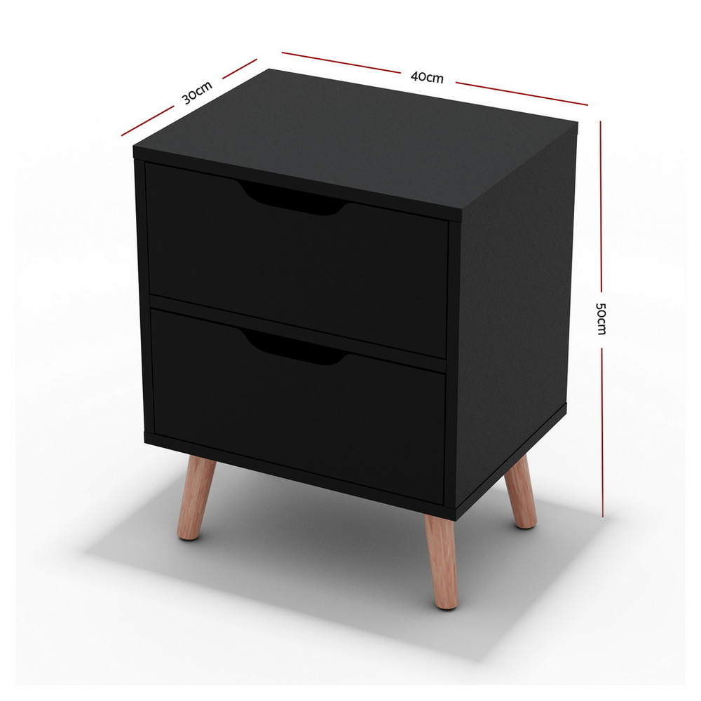 Artiss 2 x Bedside Table 2 Drawers - BODEN Black - Image 2