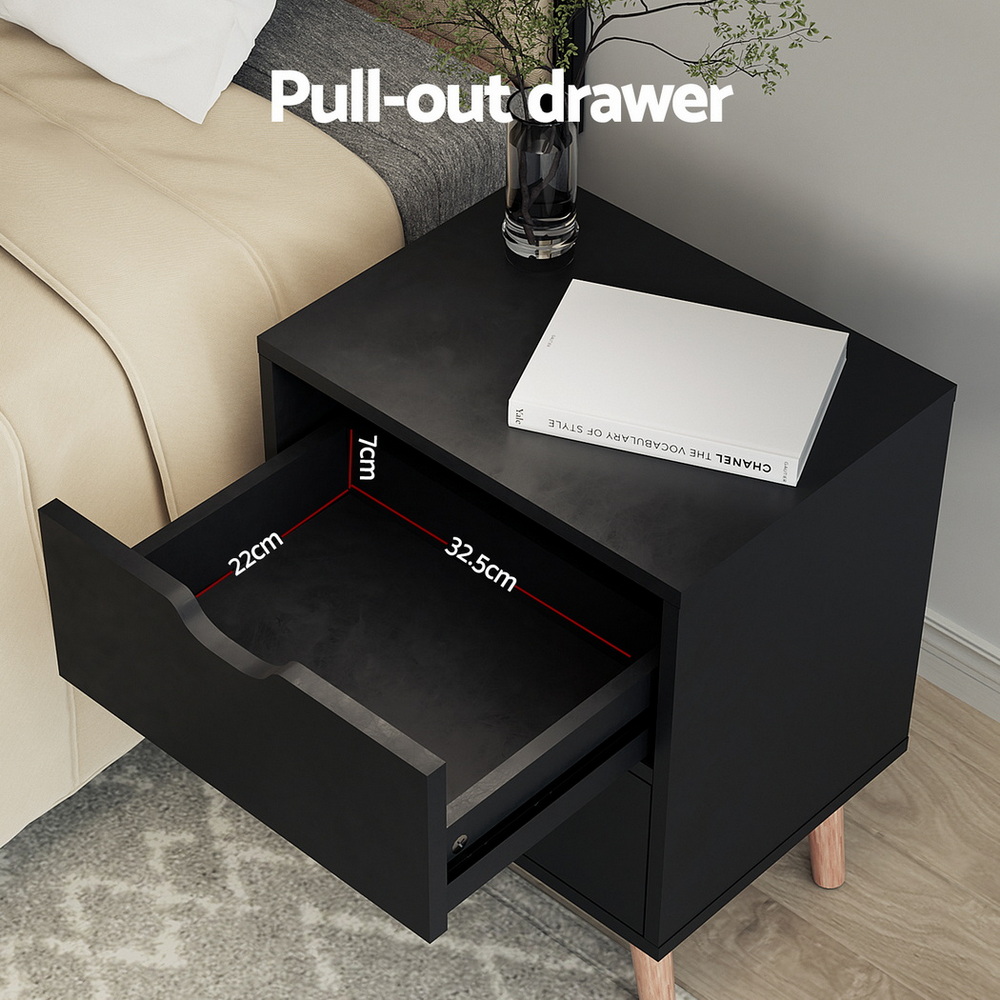 Artiss 2 x Bedside Table 2 Drawers - BODEN Black - Image 4