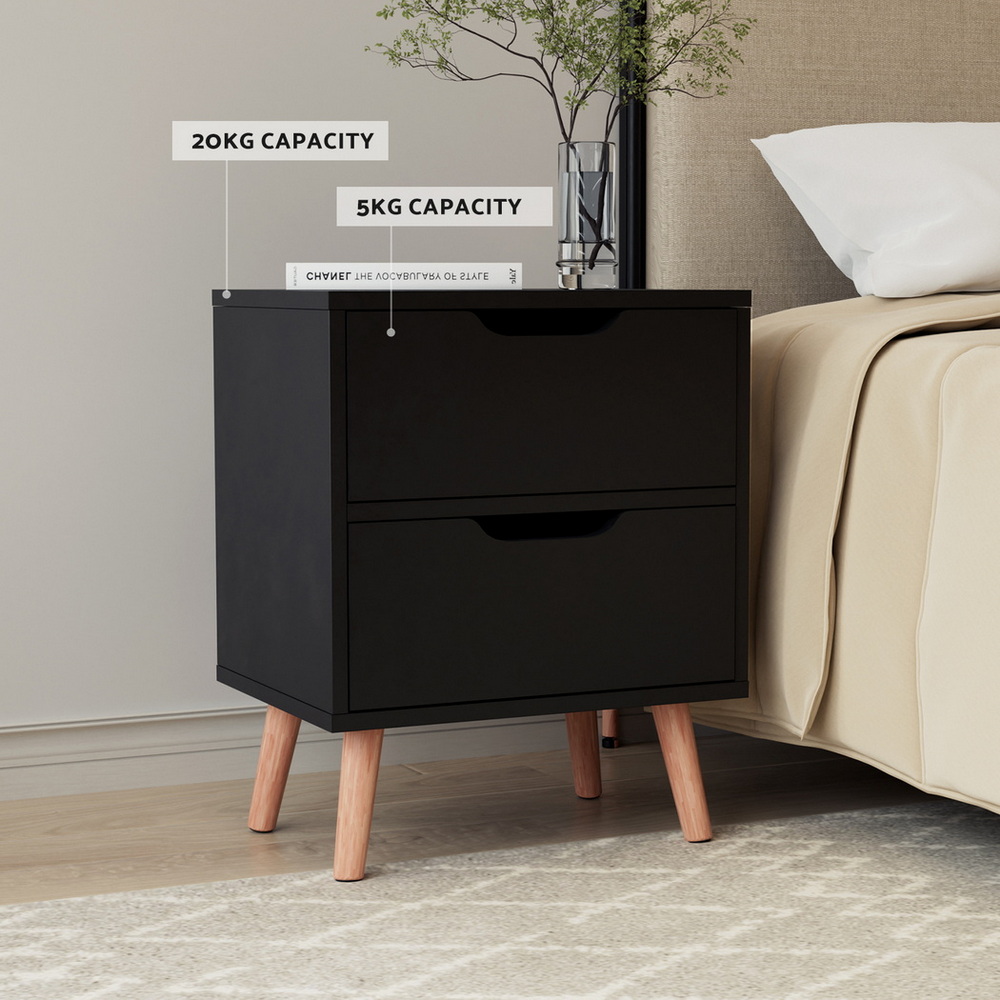 Artiss 2 x Bedside Table 2 Drawers - BODEN Black - Image 5