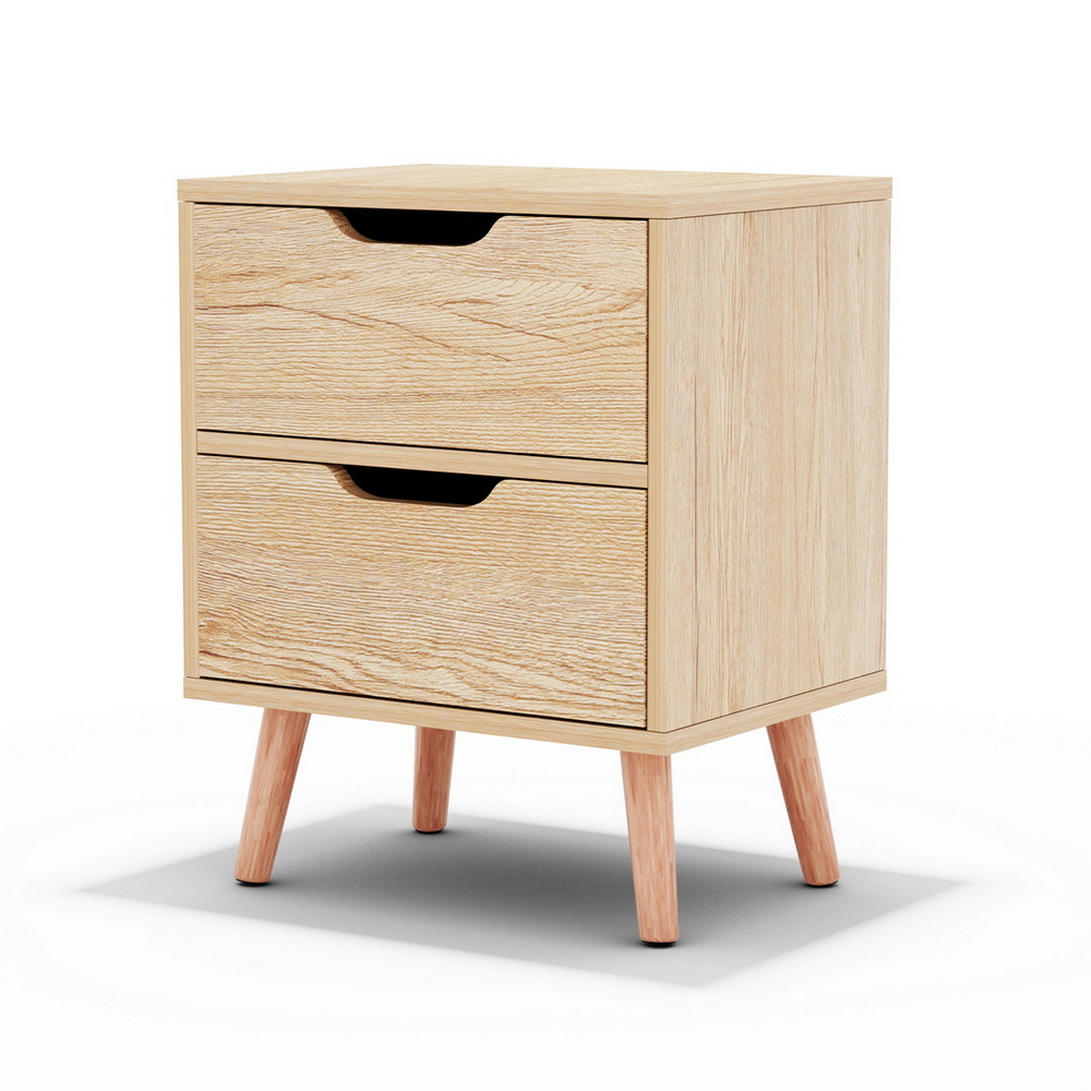 Artiss Bedside Table 2 Drawers Nightstand - BODEN Pine - Image 1