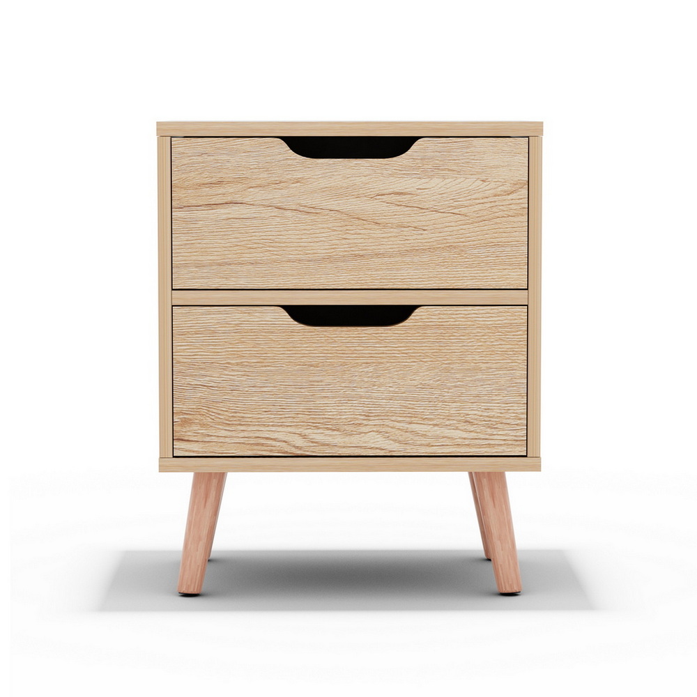 Artiss Bedside Table 2 Drawers Nightstand - BODEN Pine - Image 2