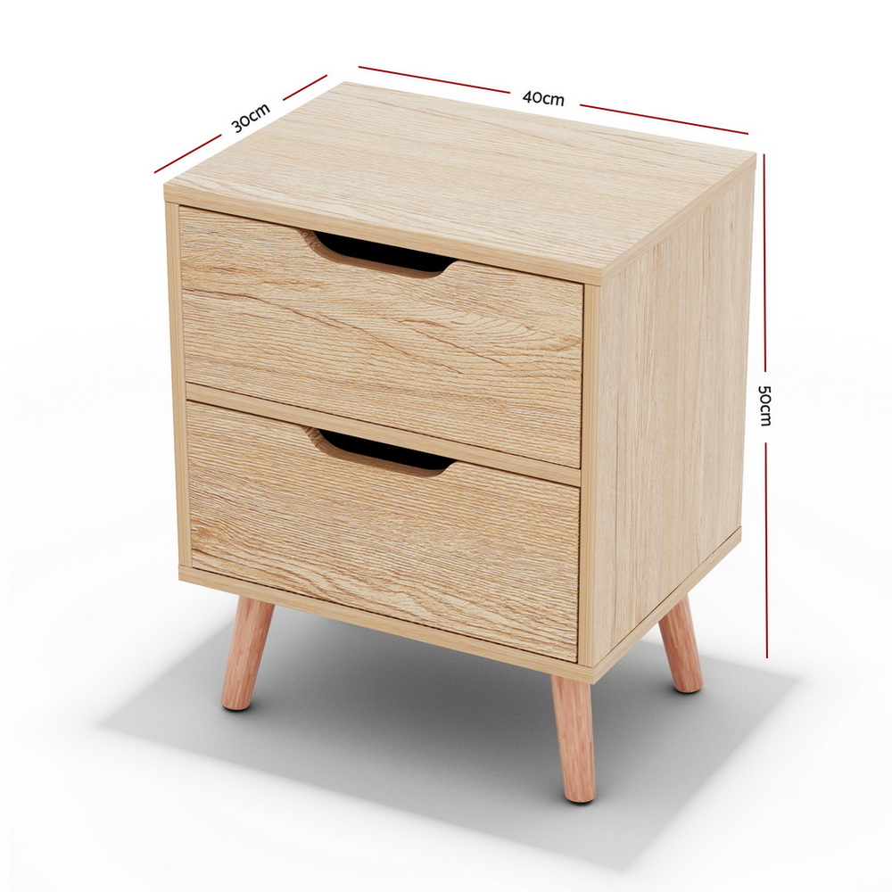 Artiss Bedside Table 2 Drawers Nightstand - BODEN Pine - Image 3