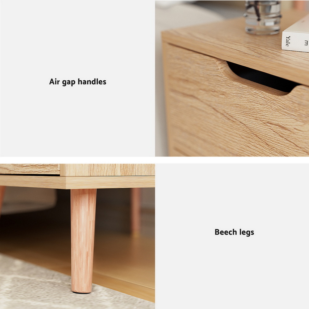 Artiss Bedside Table 2 Drawers Nightstand - BODEN Pine - Image 6