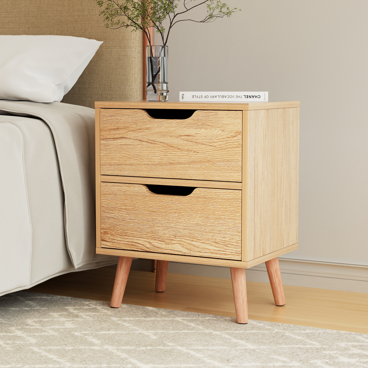 Artiss Bedside Table 2 Drawers Nightstand - BODEN Pine - Image 7