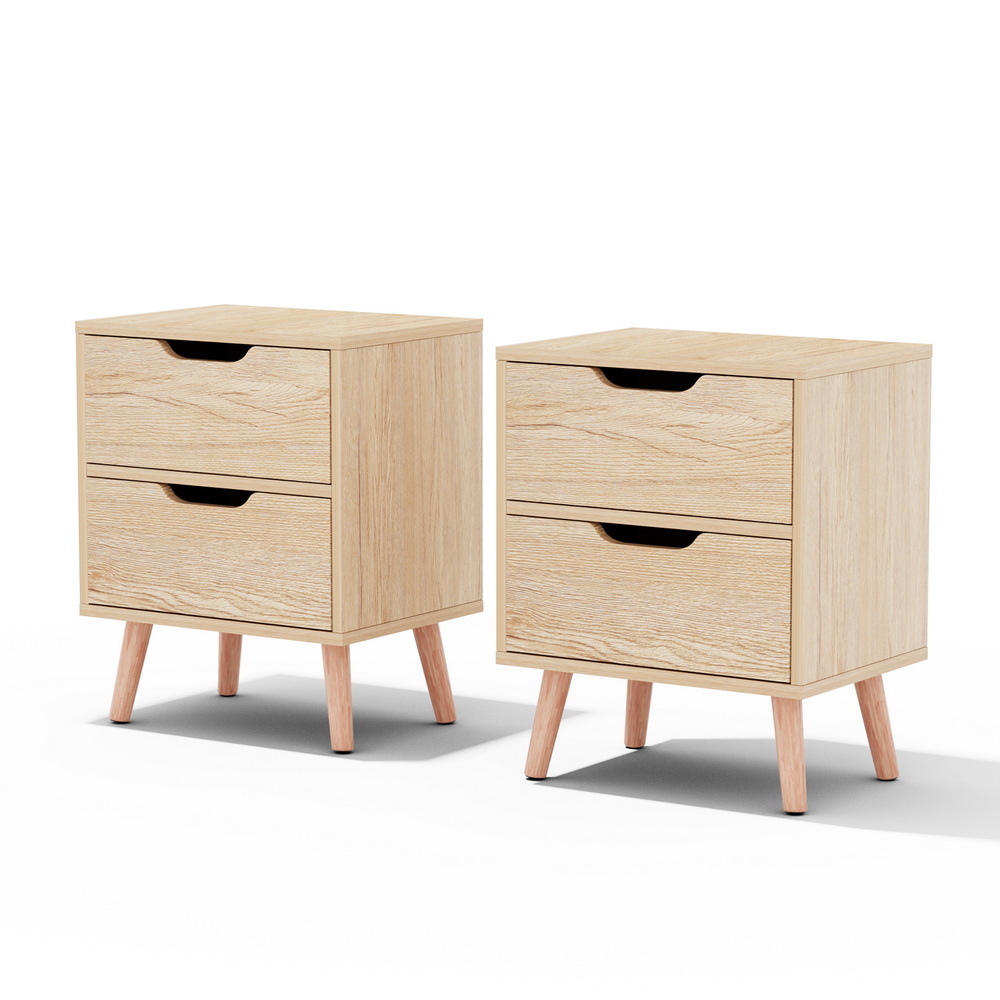 Artiss 2 x Bedside Table 2 Drawers - BODEN Pine - Image 1
