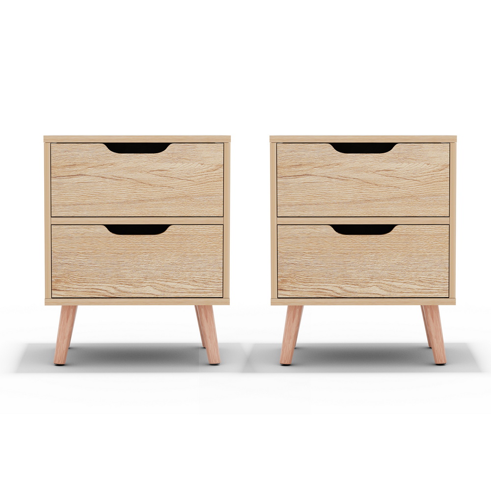 Artiss 2 x Bedside Table 2 Drawers - BODEN Pine - Image 3