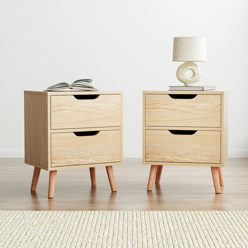Artiss 2 x Bedside Table 2 Drawers - BODEN Pine - Image 7