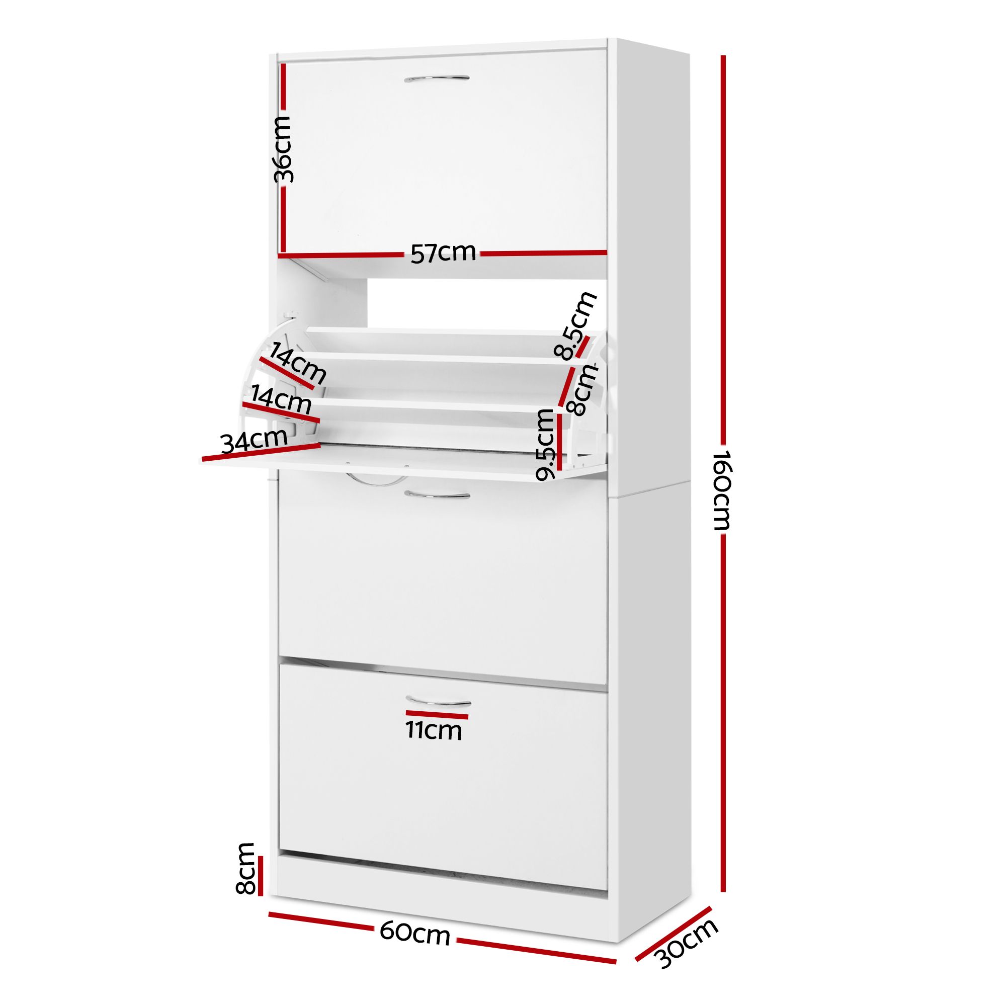 Artiss 2x Shoe Cabinet Storage Organiser 4 Flip Drawer White - Image 3