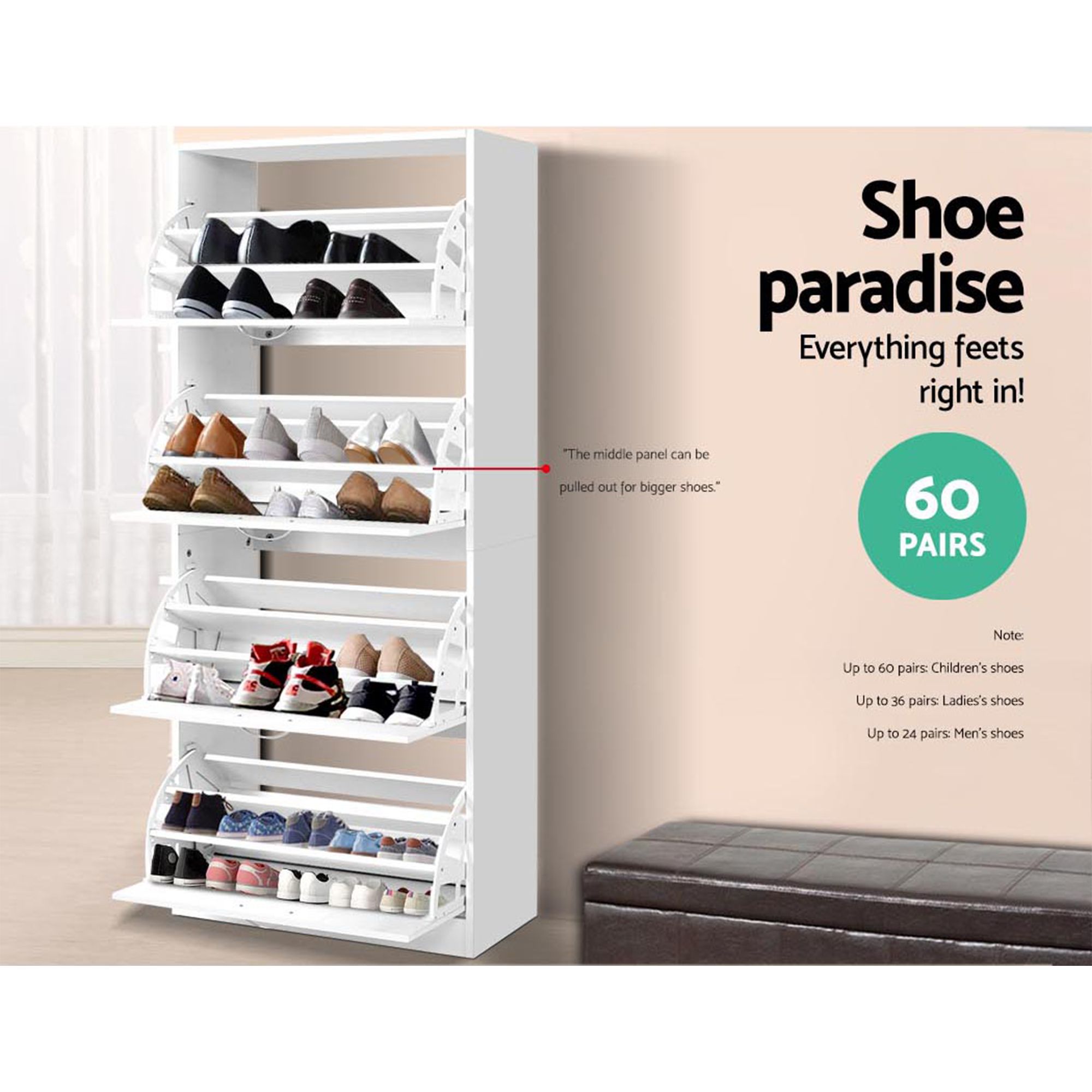 Artiss 2x Shoe Cabinet Storage Organiser 4 Flip Drawer White - Image 6