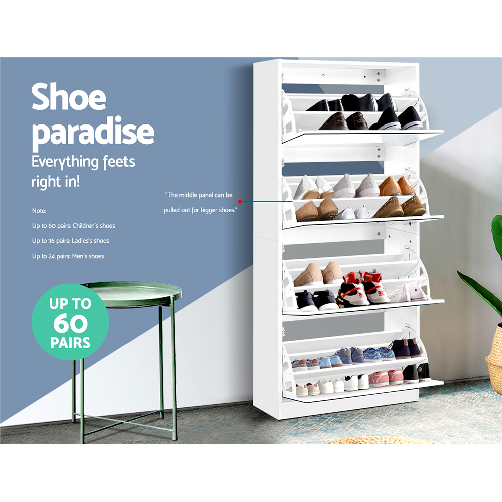 Artiss Shoe Rack Cabinet Mirror 60 Pairs White Rira - Image 5