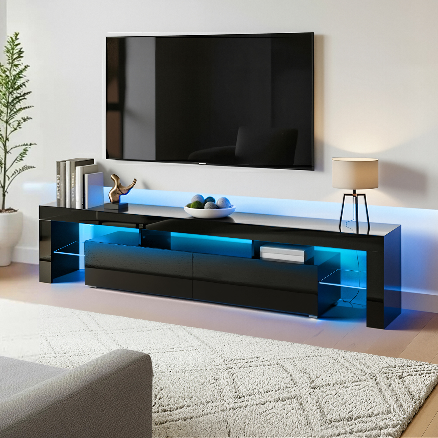 Artiss Entertainment Unit TV Cabinet LED 189cm Black Elo - Image 1