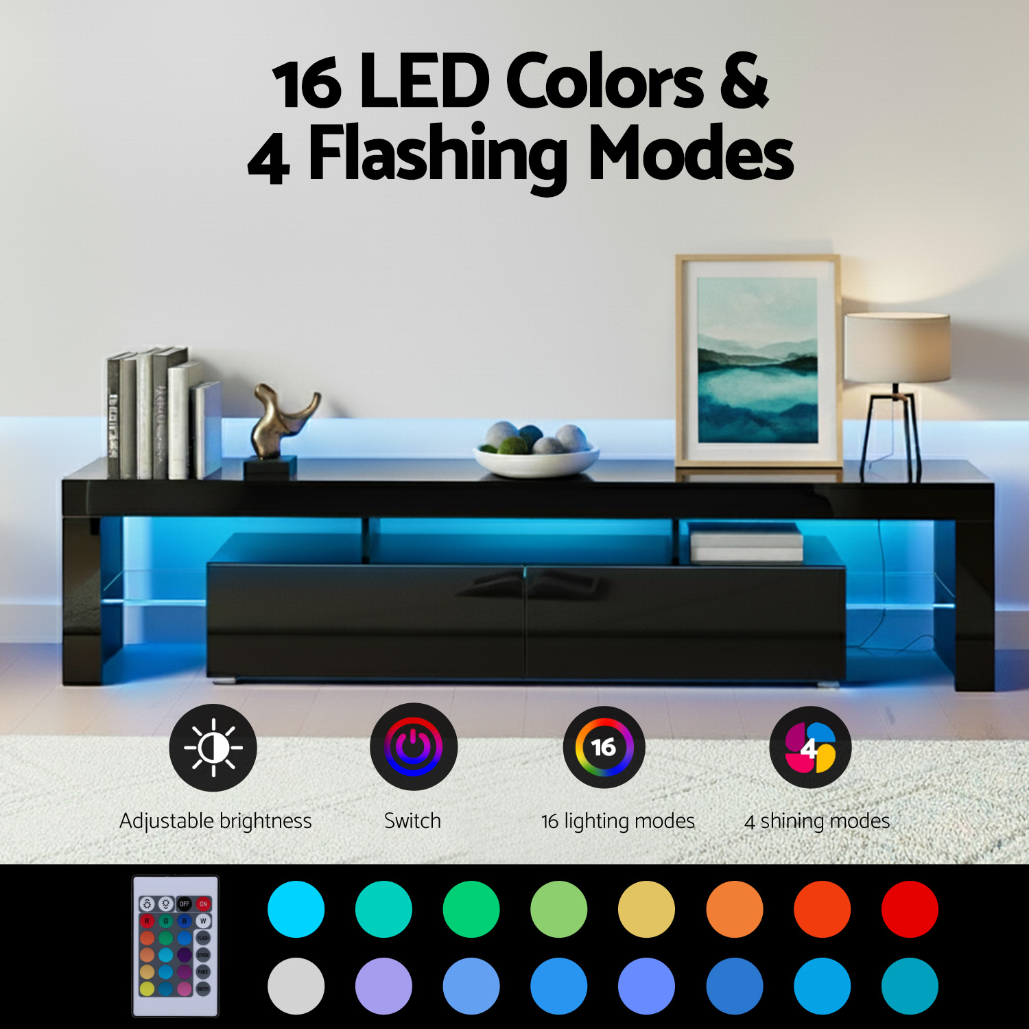 Artiss Entertainment Unit TV Cabinet LED 189cm Black Elo - Image 5