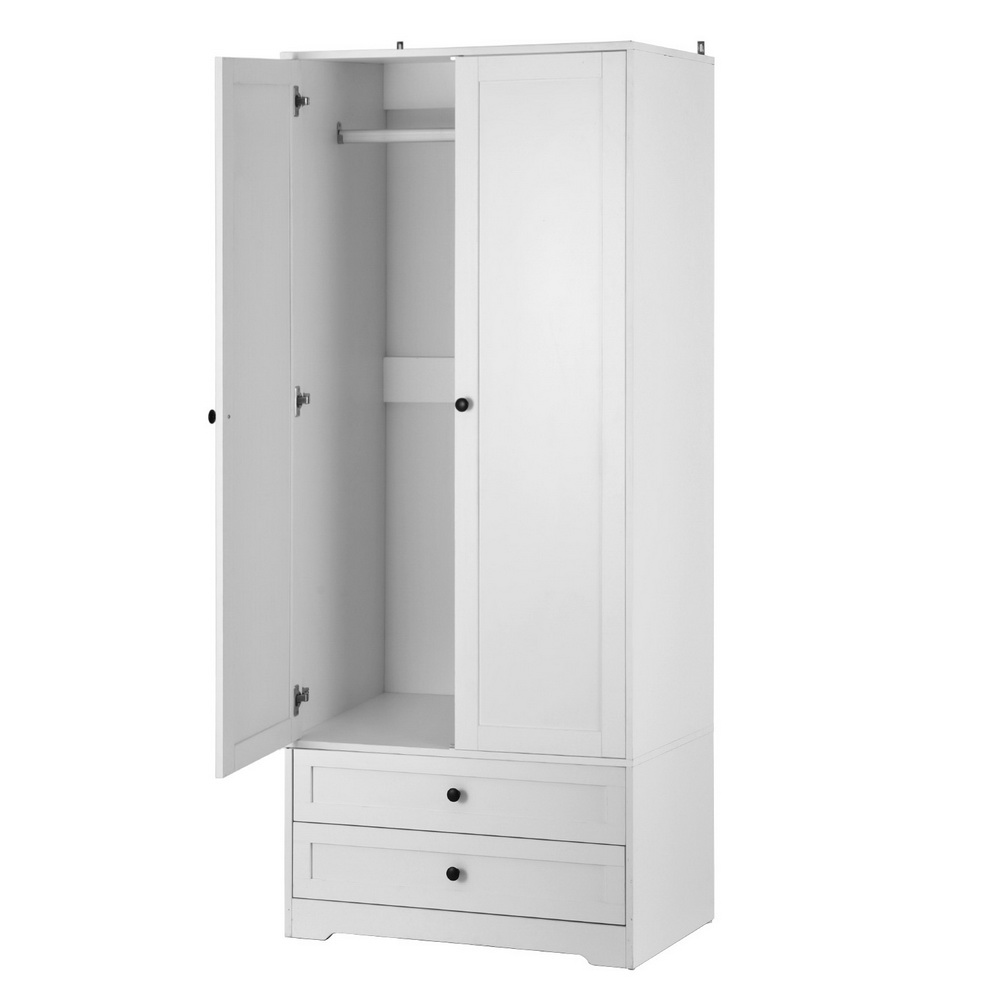Artiss Wardrobe Clothes Closet Storage Organizer with 2 Doors White - Image 1