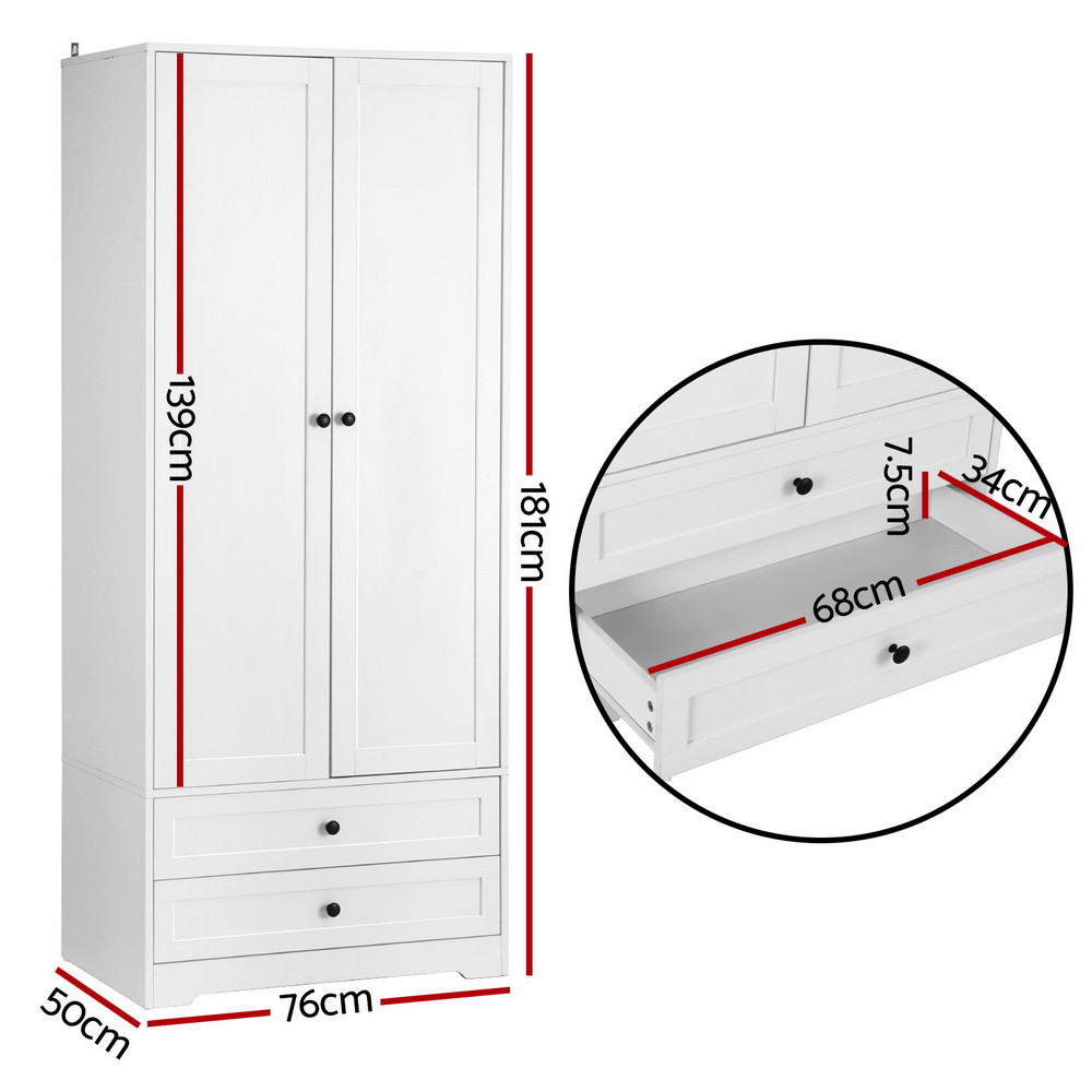 Artiss Wardrobe Clothes Closet Storage Organizer with 2 Doors White - Image 3