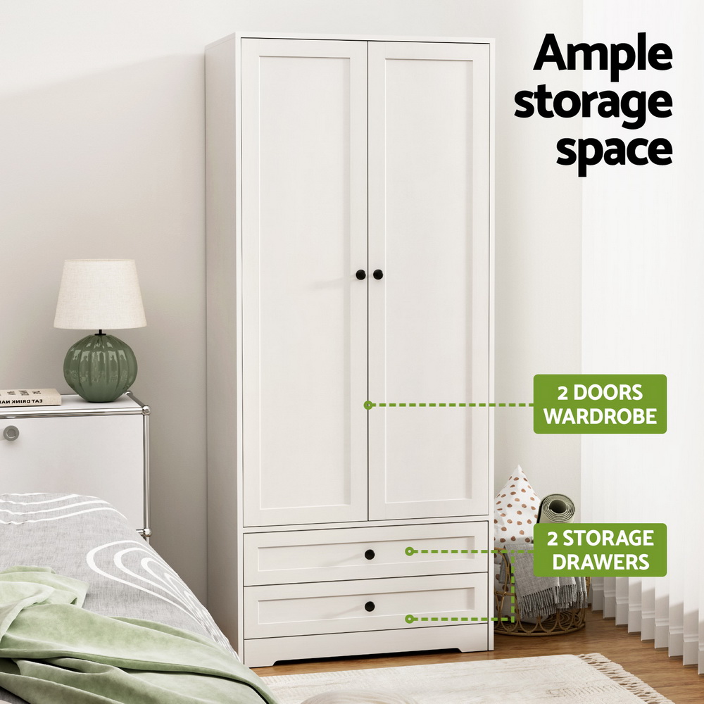 Artiss Wardrobe Clothes Closet Storage Organizer with 2 Doors White - Image 5