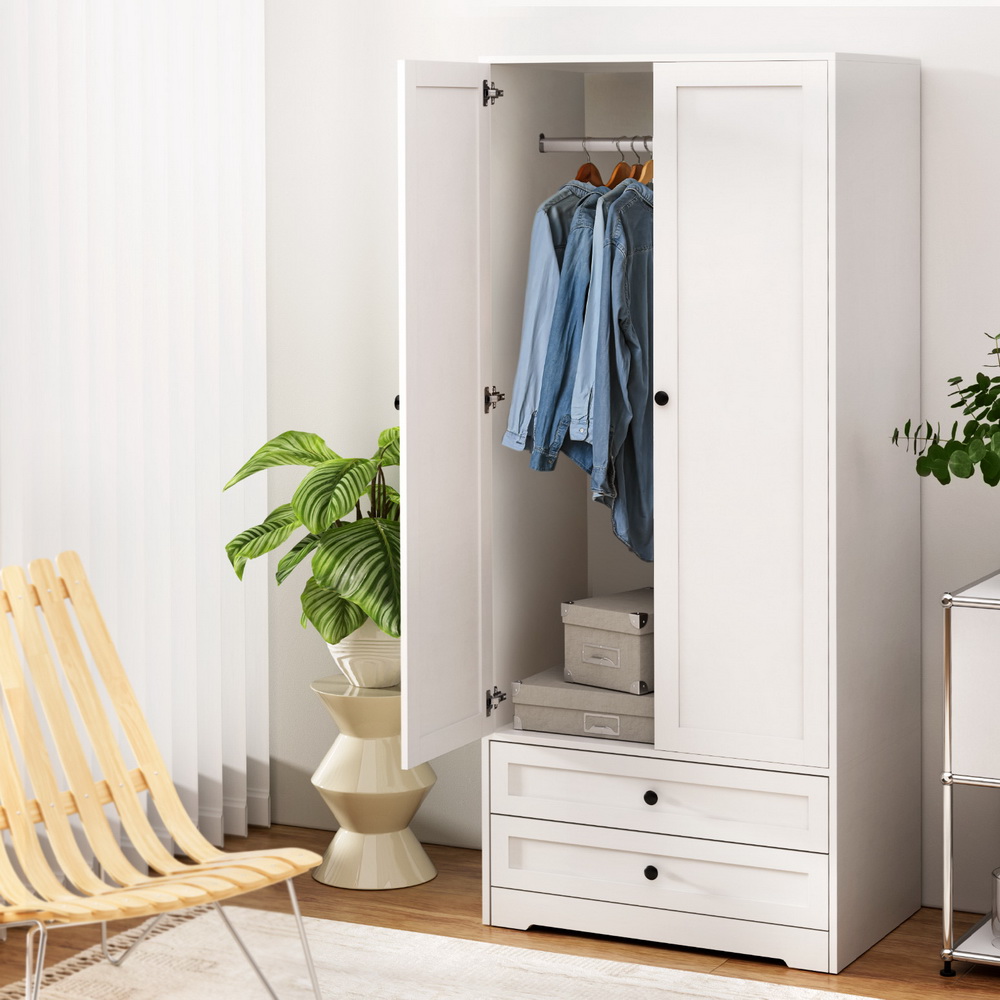 Artiss Wardrobe Clothes Closet Storage Organizer with 2 Doors White - Image 8