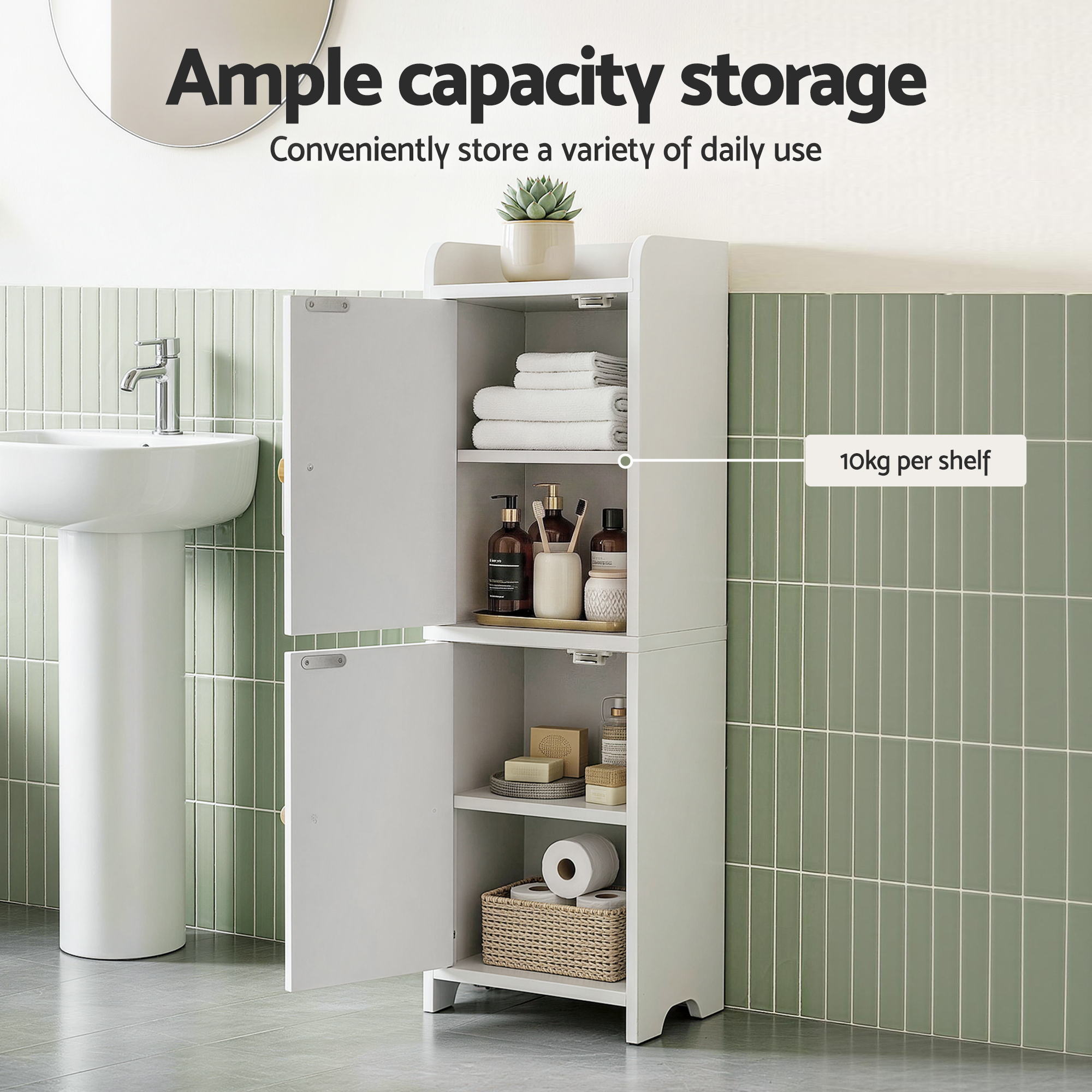 Artiss Bathroom Storage Cabinet 2-Tier Slim Toilet Organizer Adjustable White - Image 5