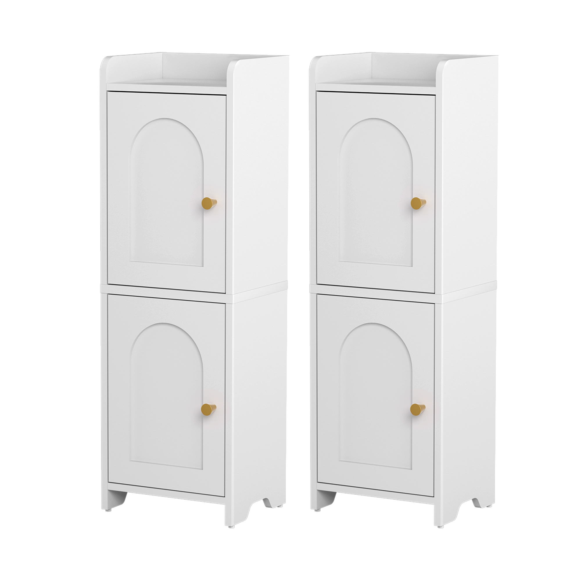Artiss 2x Bathroom Storage Cabinet 2-Tier Slim Toilet Organizer Adjustable White - Image 1