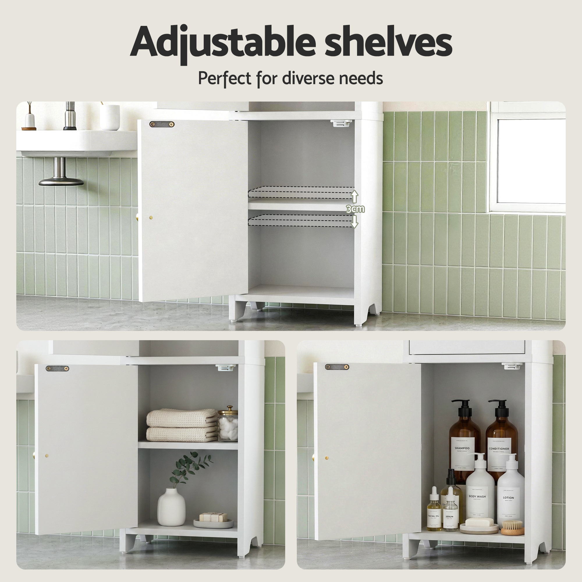 Artiss 2x Bathroom Storage Cabinet 2-Tier Slim Toilet Organizer Adjustable White - Image 6
