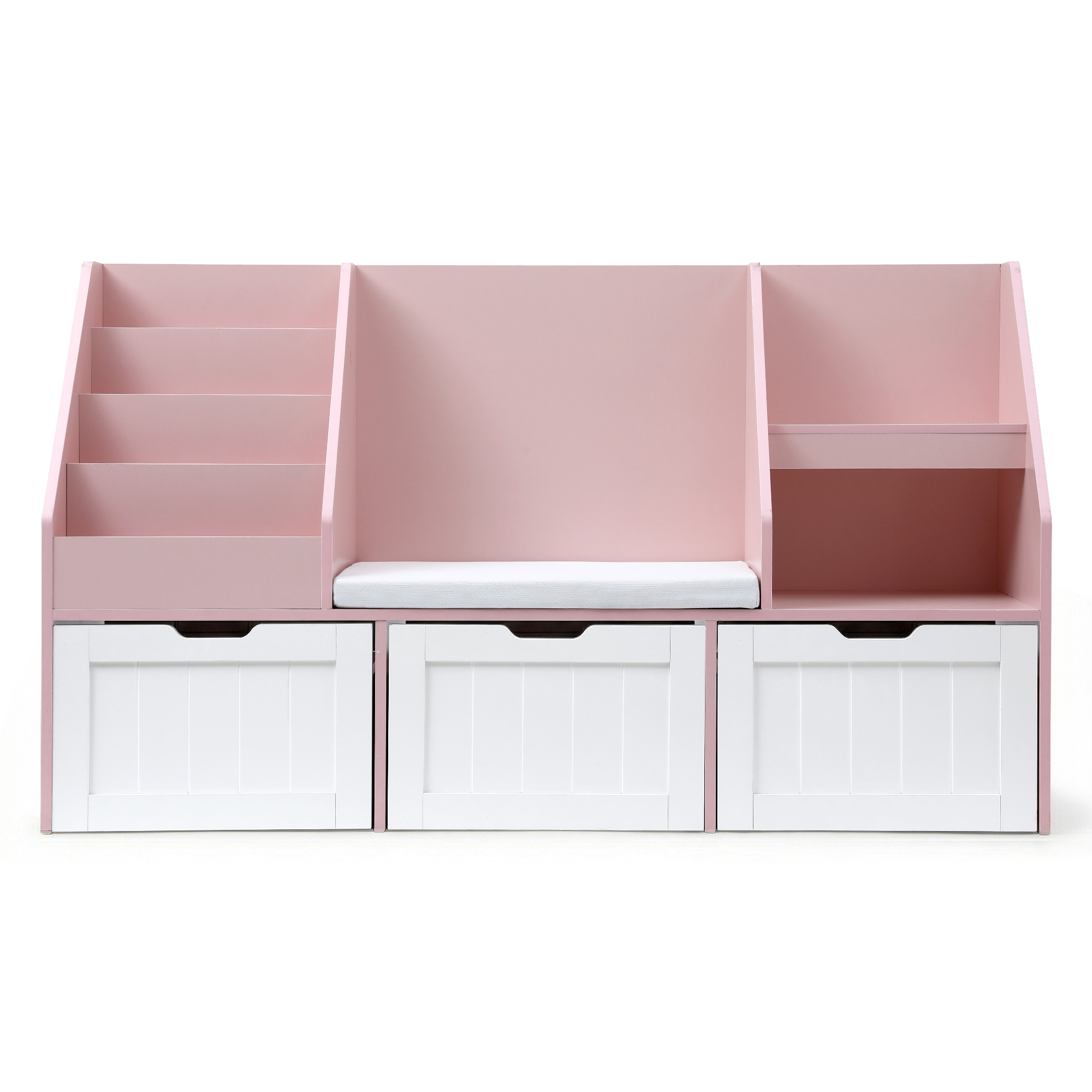 Keezi Kids Bookshelf Storage Organiser Toy Box Drawer Bench Seat Cabinet Pink - Image 4