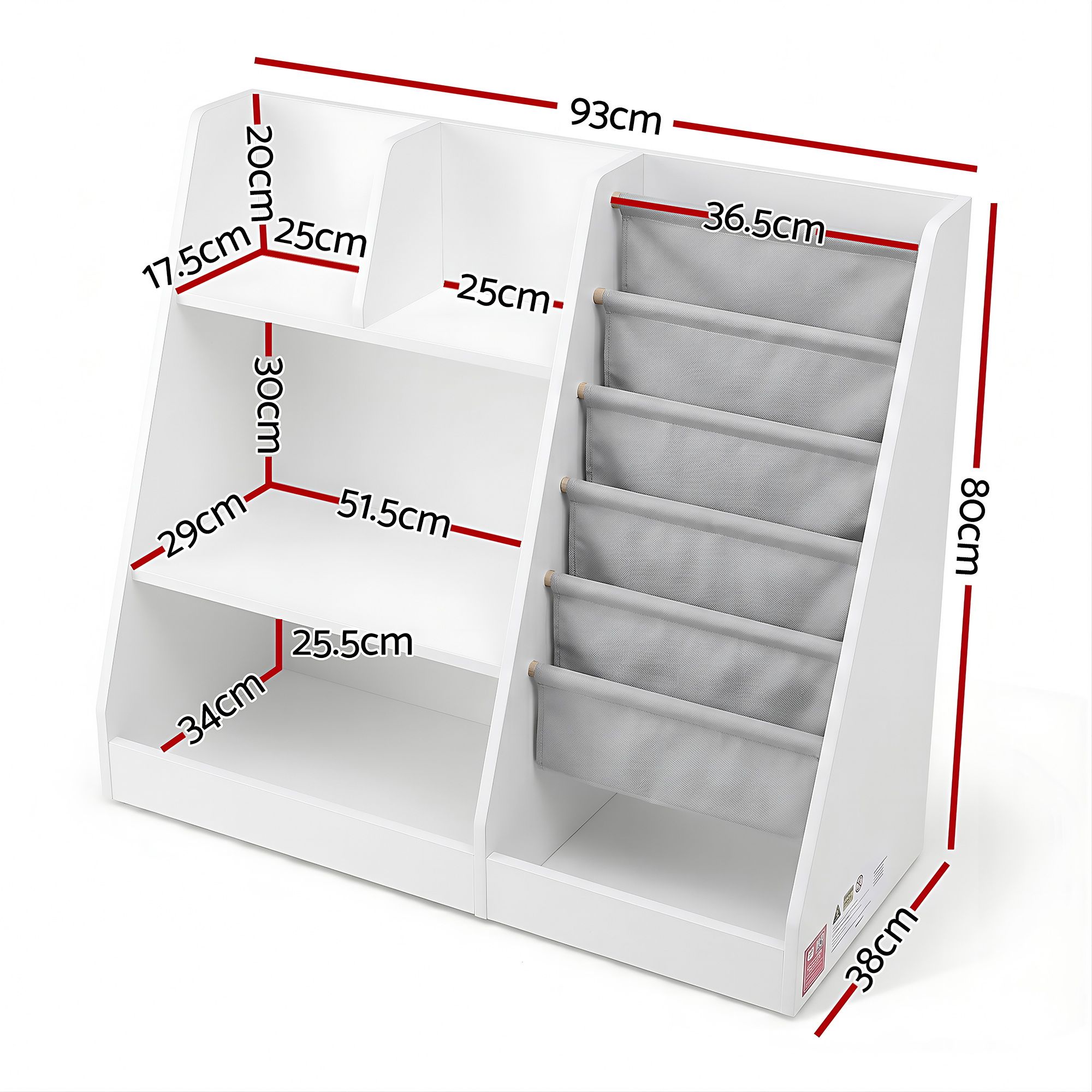 Keezi Kids Bookshelf Wood Bookcase Toddler Toys Storage Rack Display Shelves - Image 3
