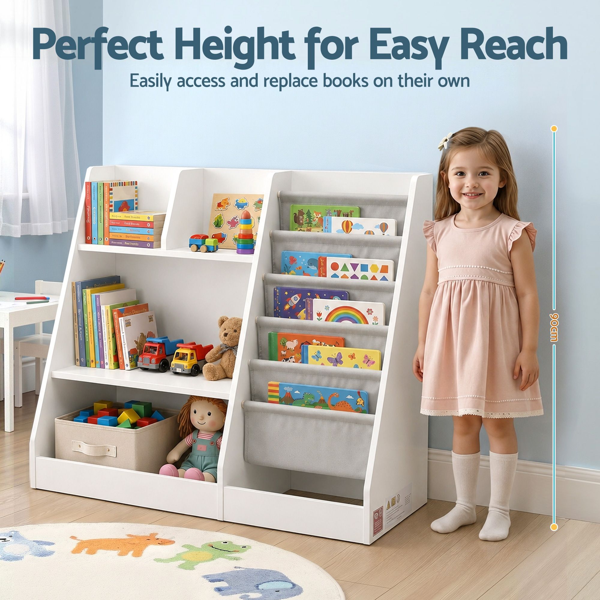 Keezi Kids Bookshelf Wood Bookcase Toddler Toys Storage Rack Display Shelves - Image 5