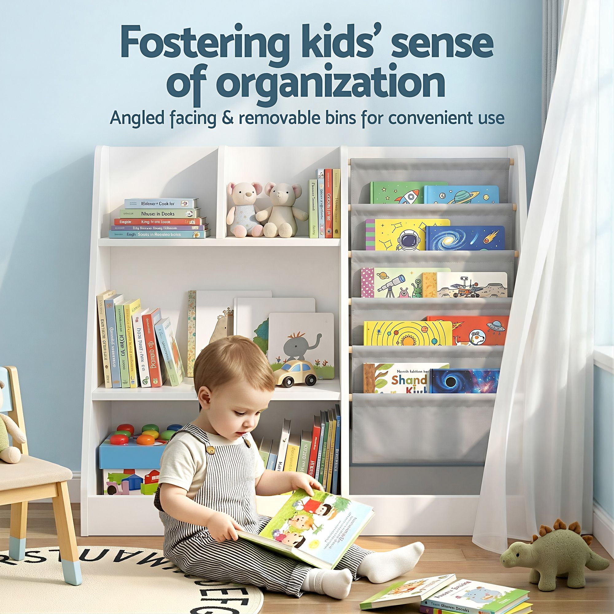 Keezi Kids Bookshelf Wood Bookcase Toddler Toys Storage Rack Display Shelves - Image 8